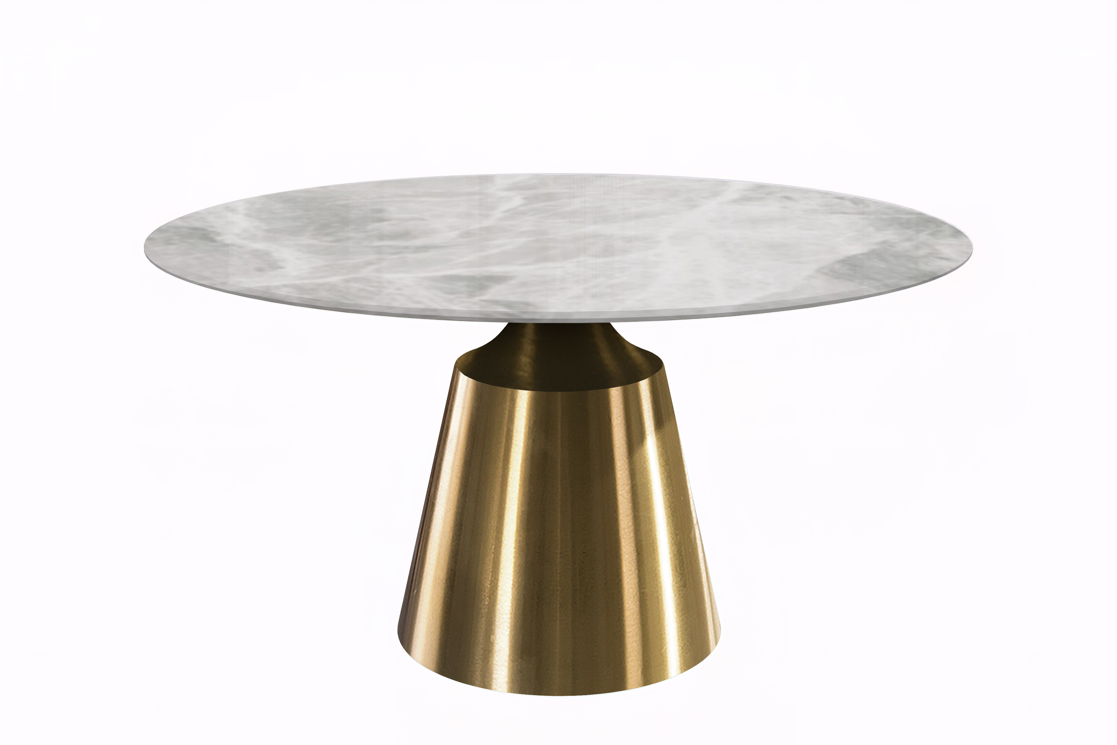 Prynn Series Round Dining Table Gold Base with 60 Round BLack Glass Top