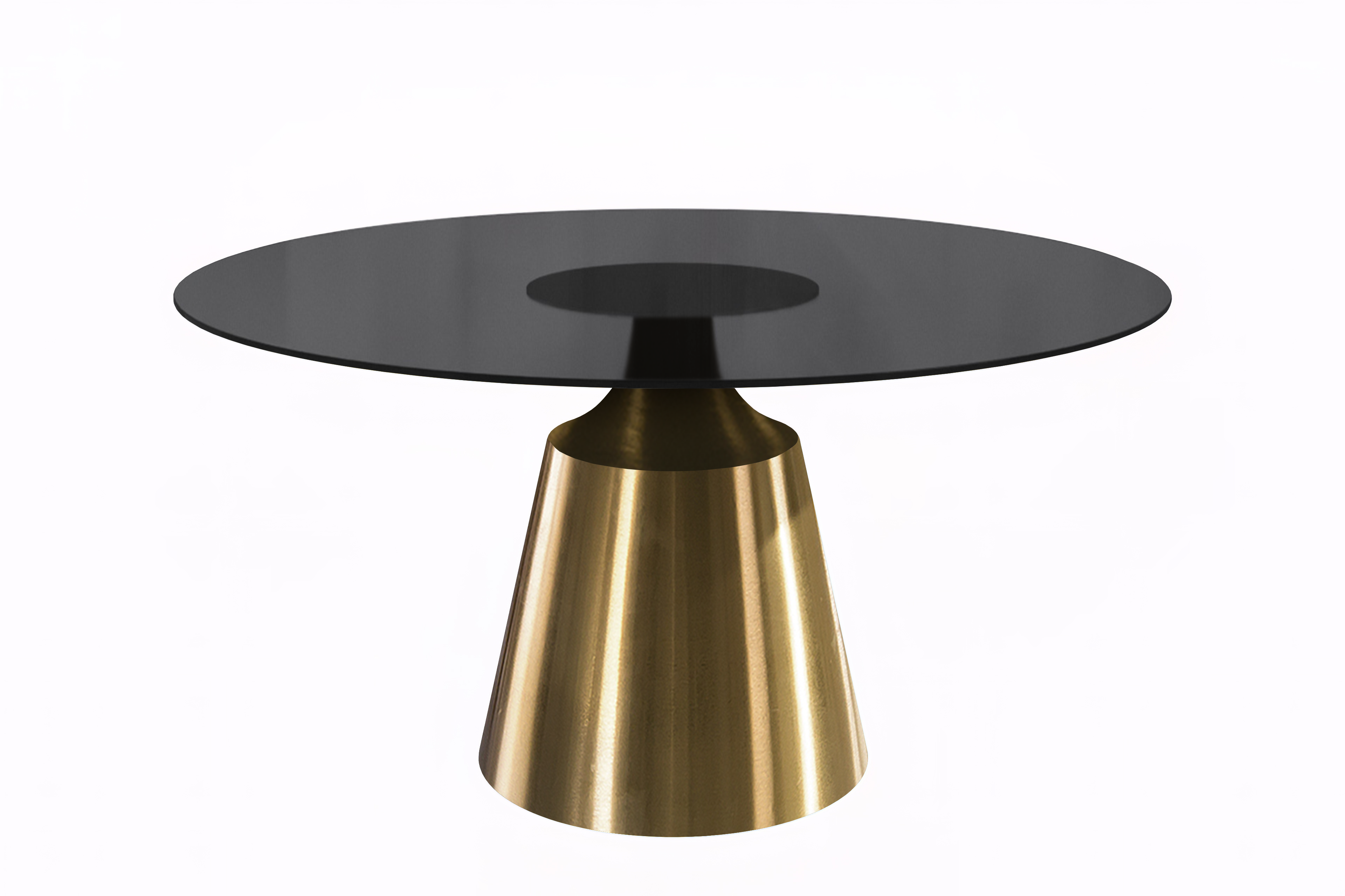 Prynn Series Round Dining Table Gold Base with 71 Round BLack Glass Top