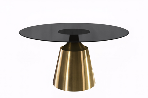 Prynn Series Round Dining Table Gold Base with 71 Round BLack Glass Top