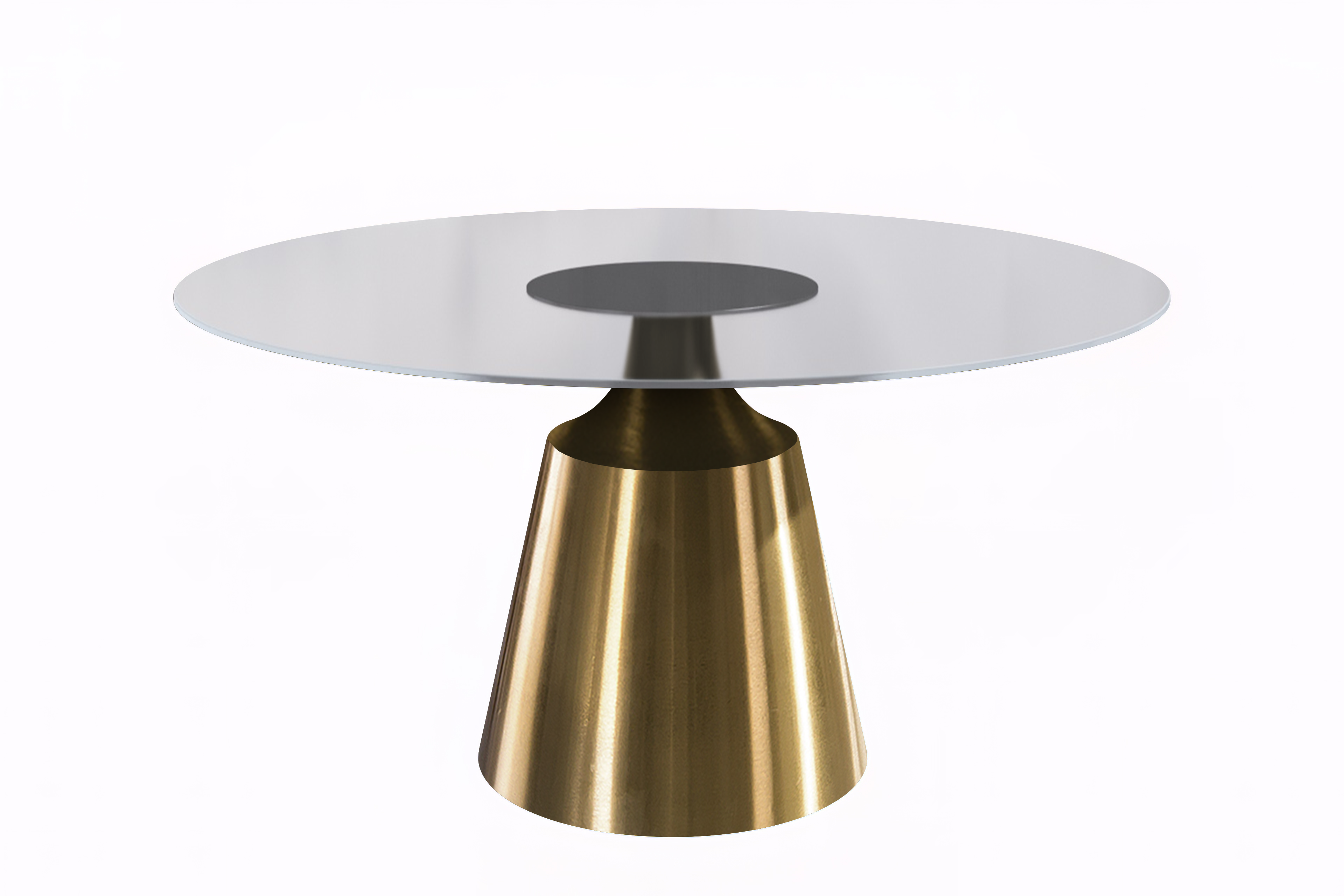 Prynn Series Round Dining Table Gold Base with 71 Round Clear Glass Top