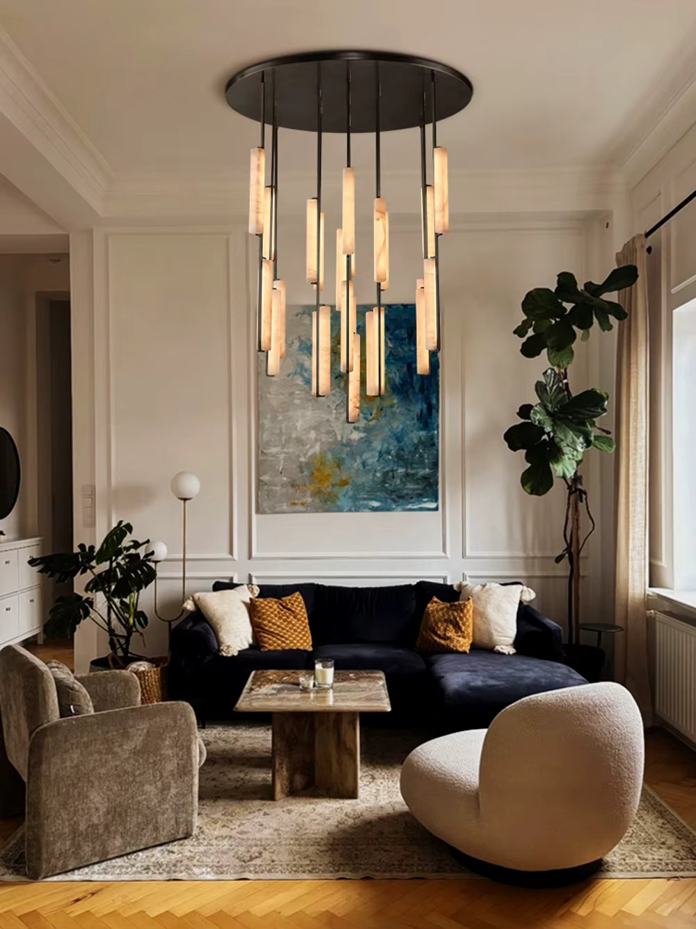 Palix Marble and Brass Chandelier