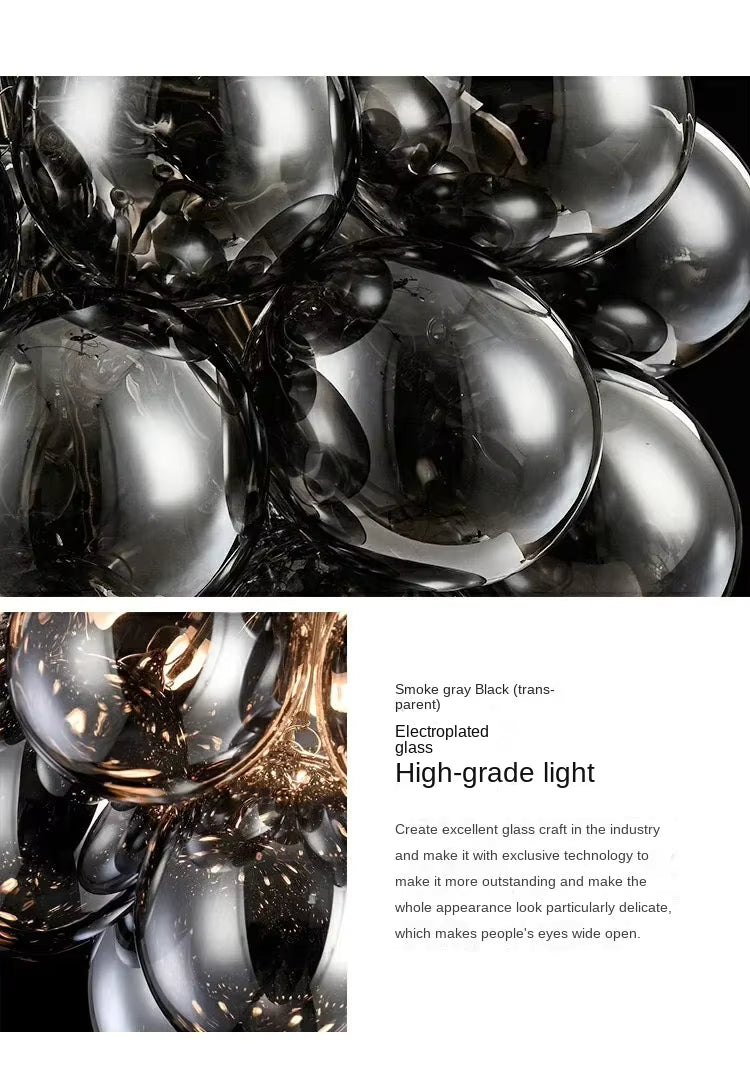 Pearl Black Glass Grape Chandelier - Pendant Light