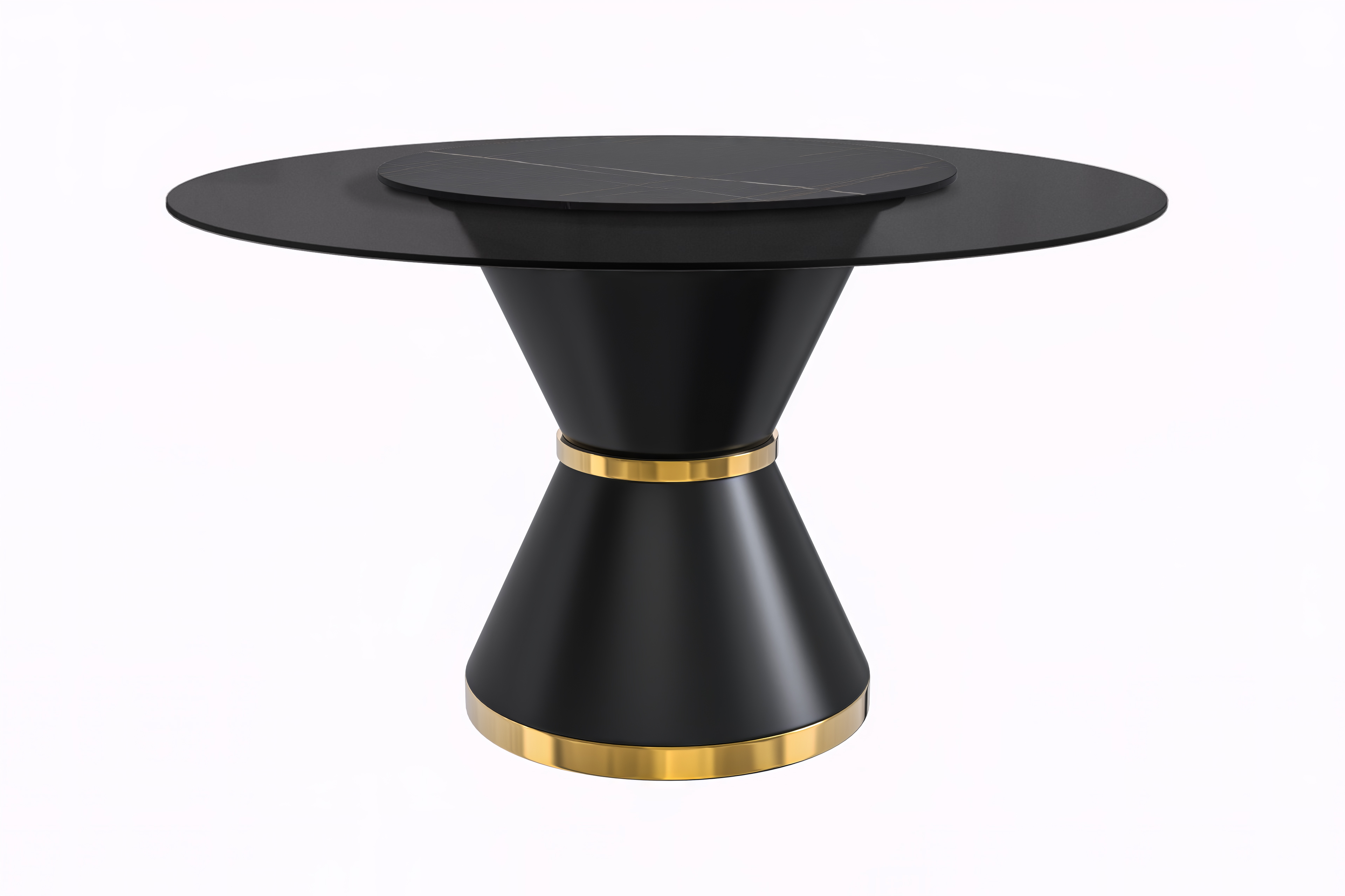 Qorvus Series Round Dining Table Black\Gold Base with 60 Round BLack Glass Top