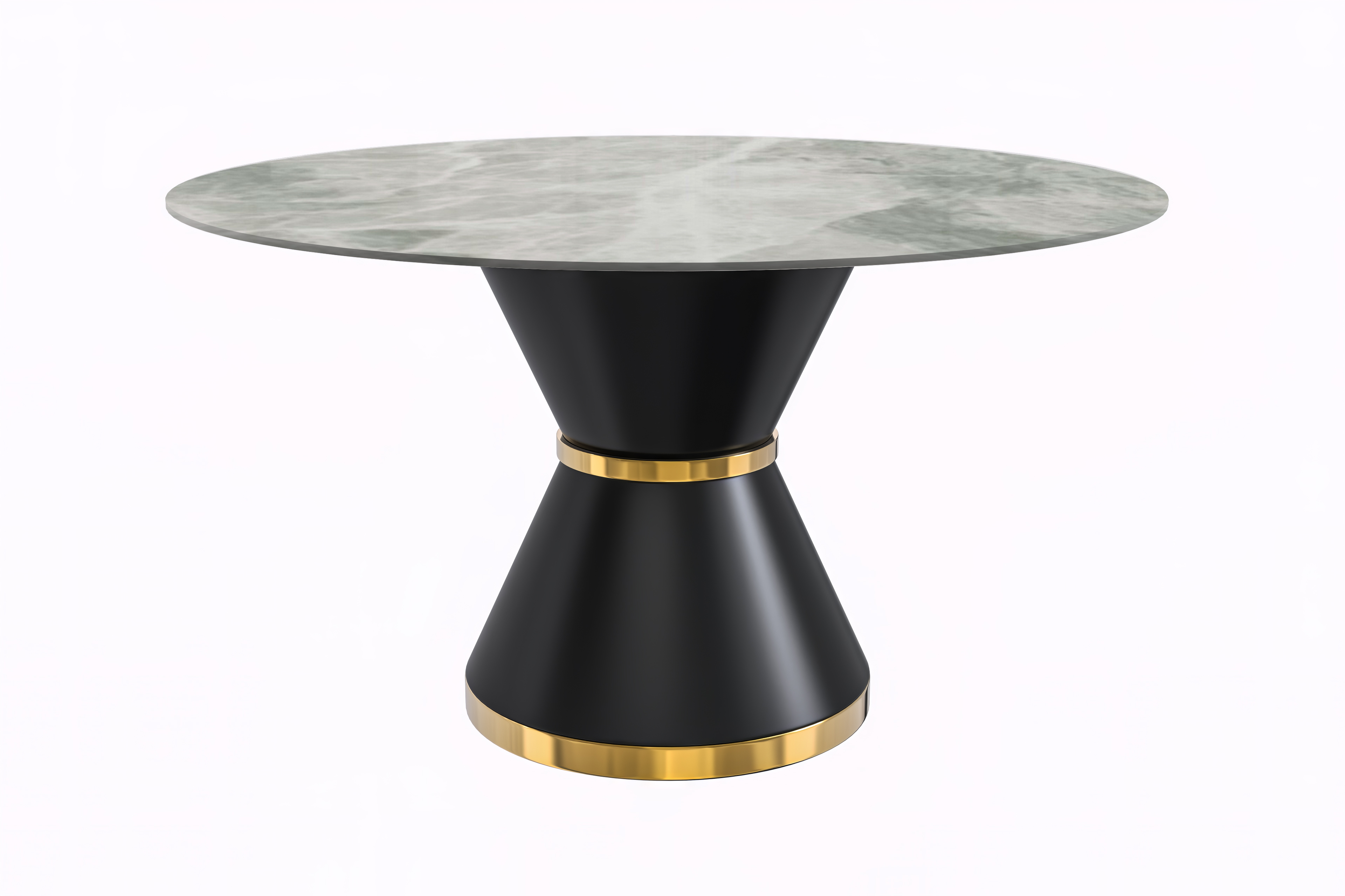 Qorvus Series Round Dining Table Black\Gold Base with 60 Round Light Grey Sintered Stone Top