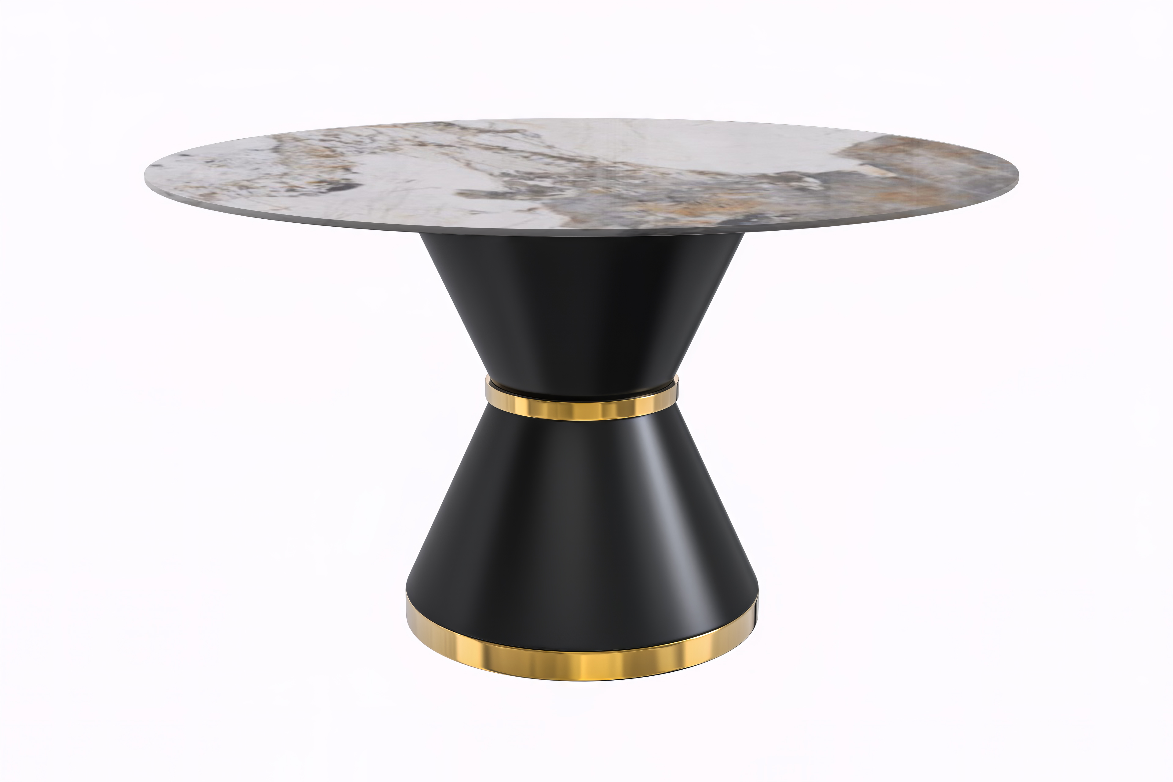 Qorvus Series Round Dining Table Black\Gold Base with 60 Round Medium Grey Sintered Stone Top