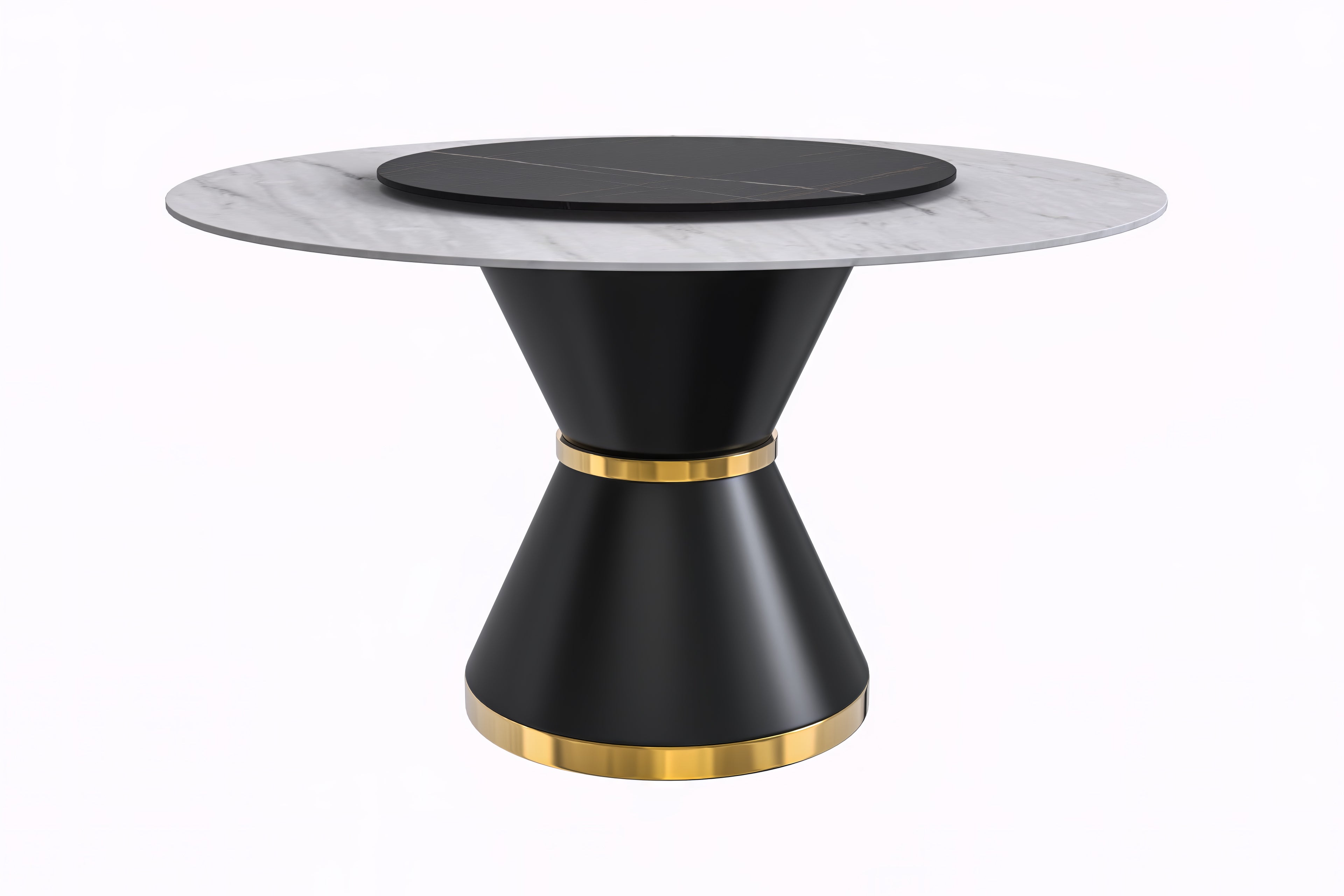 Qorvus Series Round Dining Table Black\Gold Base with 60 Round White Sintered Stone Top