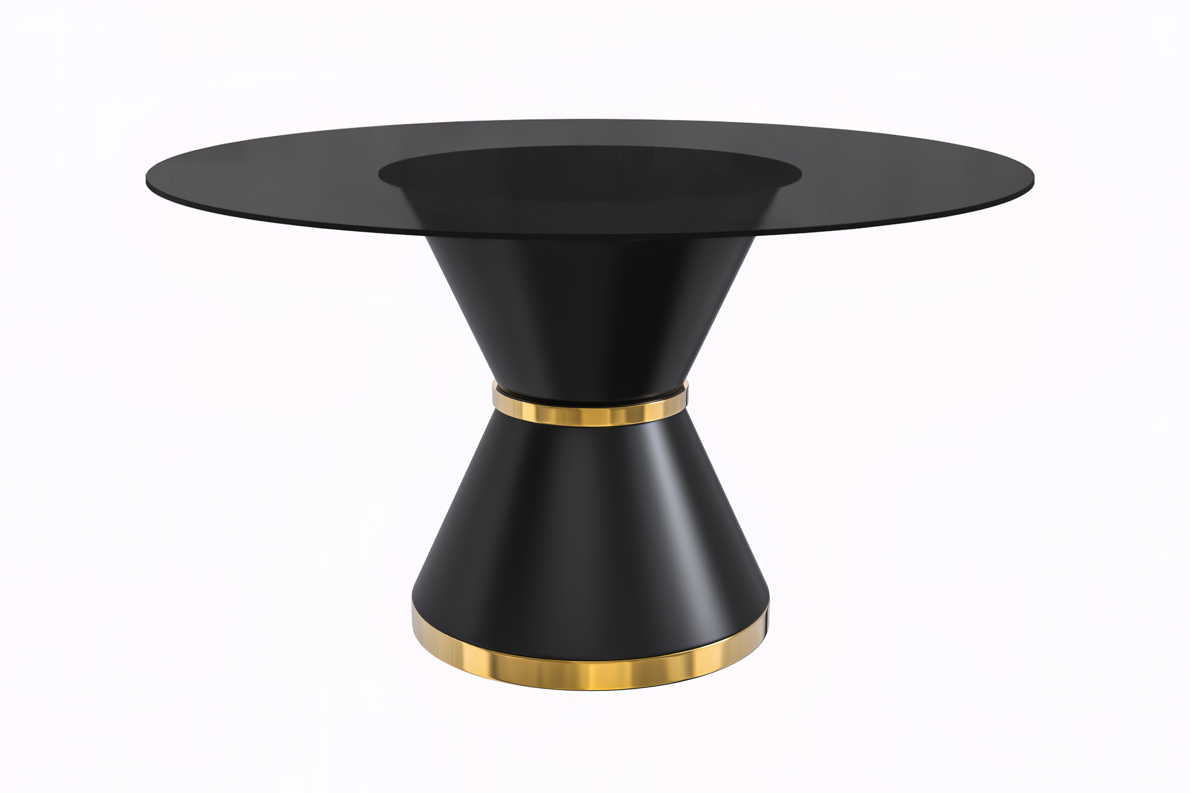 Qorvus Series Round Dining Table Black\Gold Base with 71 Round BLack Glass Top