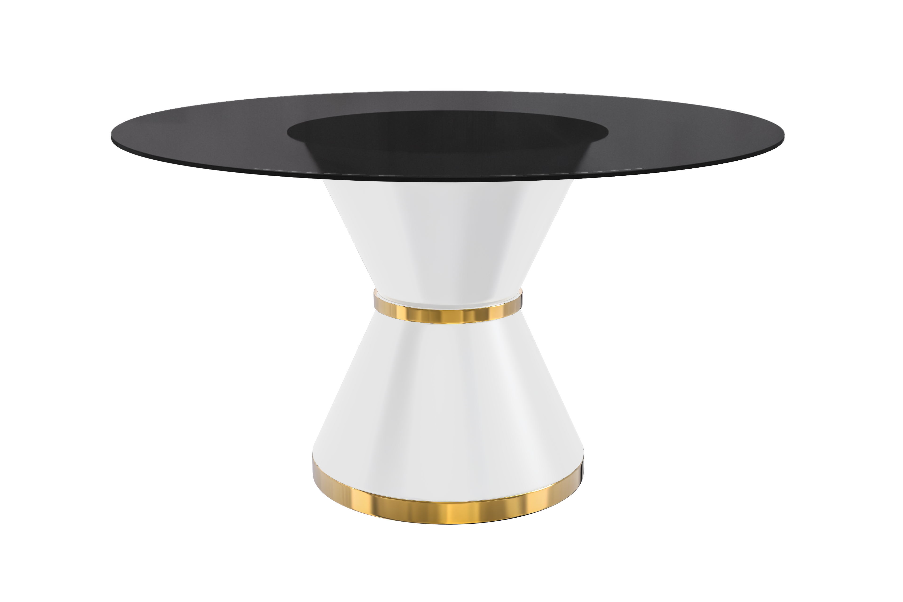 Qorvus Series Round Dining Table White\Gold Base with 71 Round BLack Glass Top