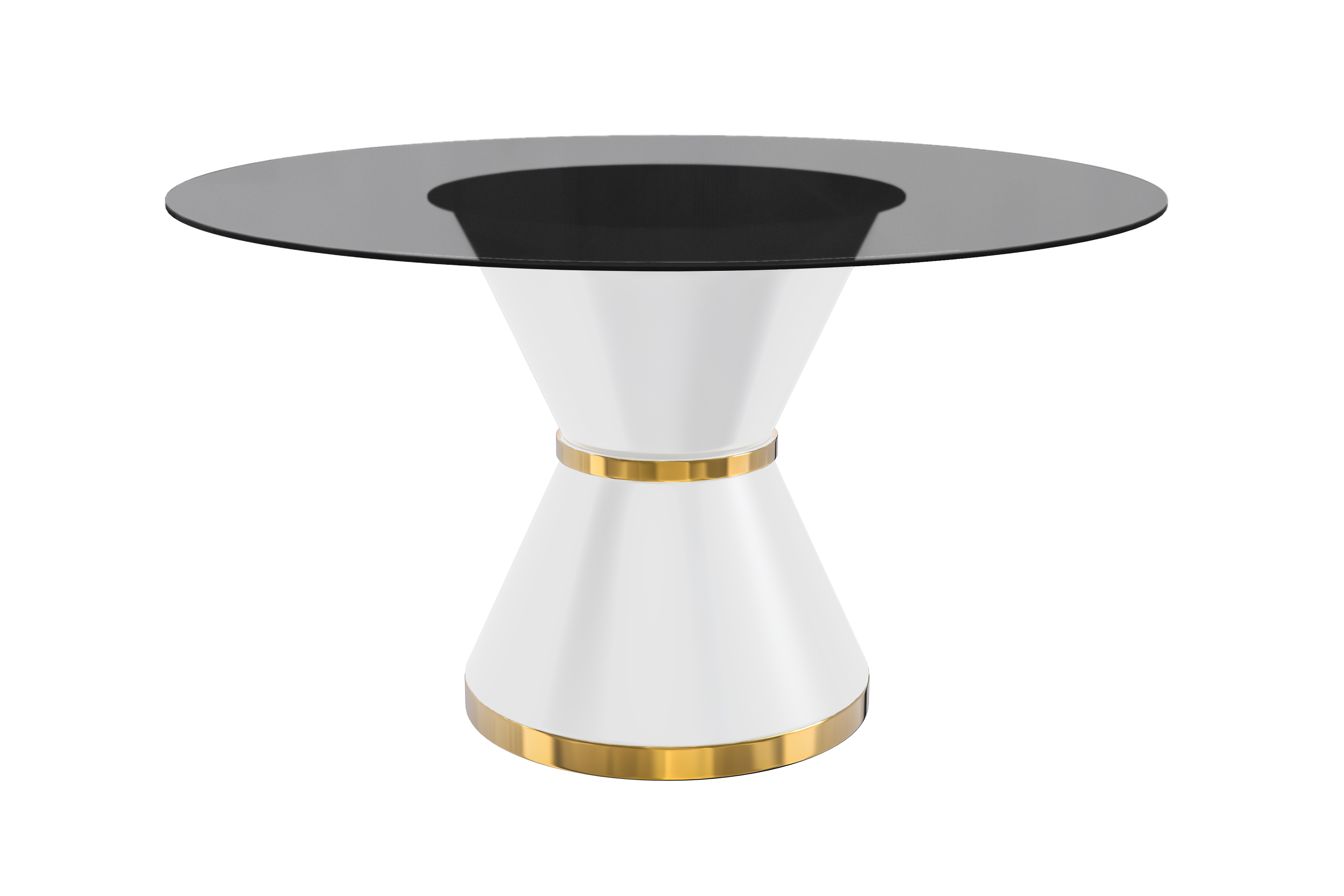 Qorvus Series Round Dining Table White\Gold Base with 71 Round Clear Glass Top