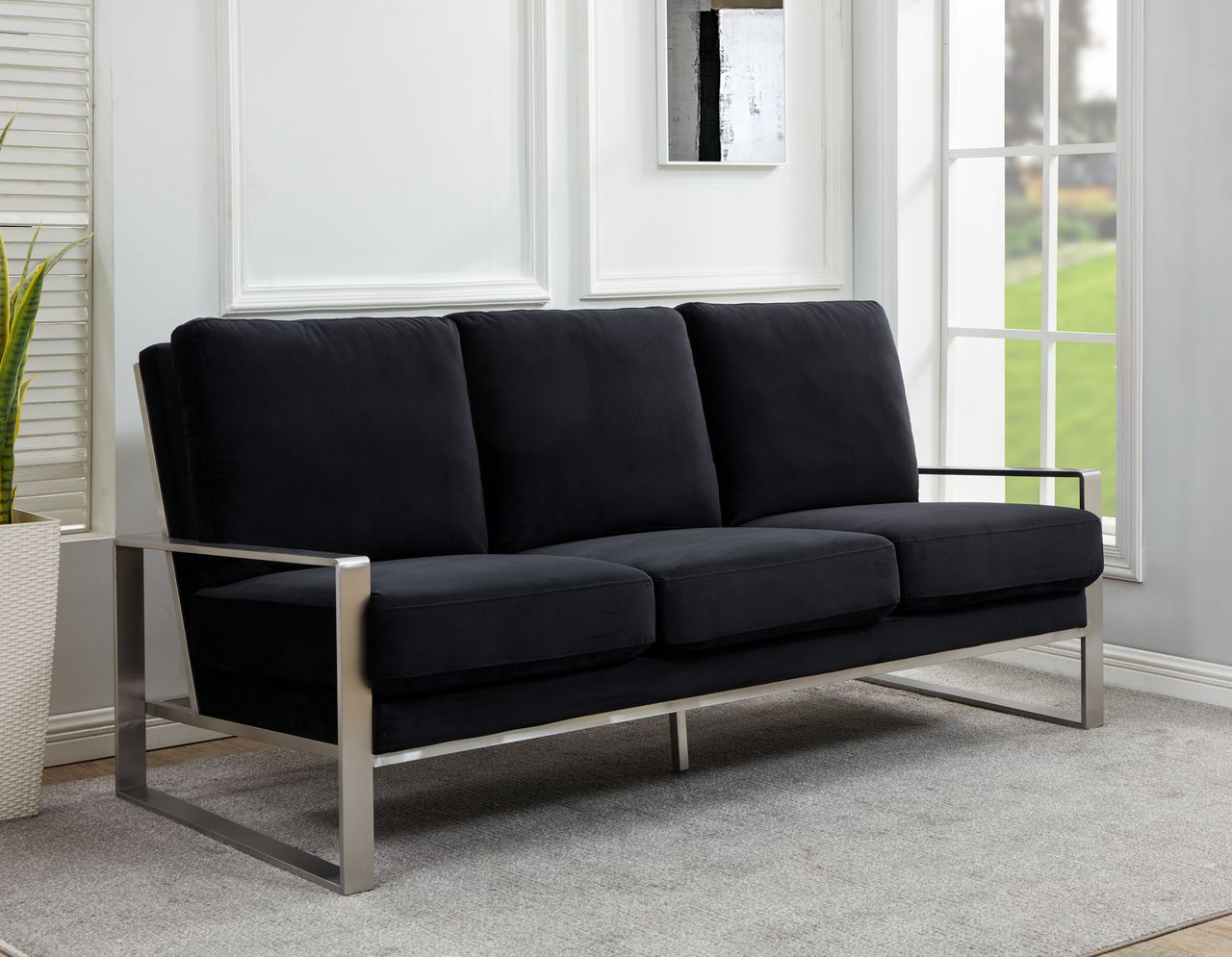 Emil Velvet Sofa - Silver Frame