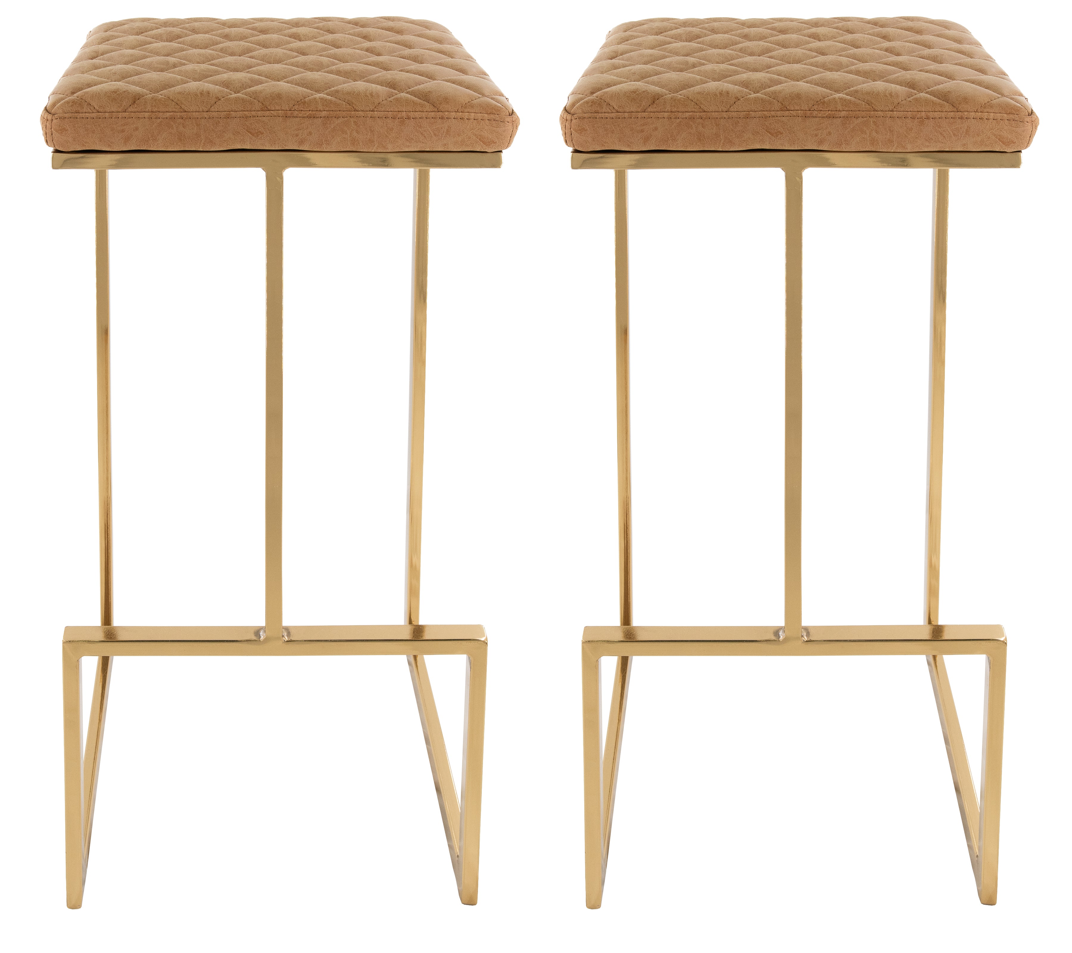 Quincy Leather Bar Stools With Gold Metal Frame Set of 2