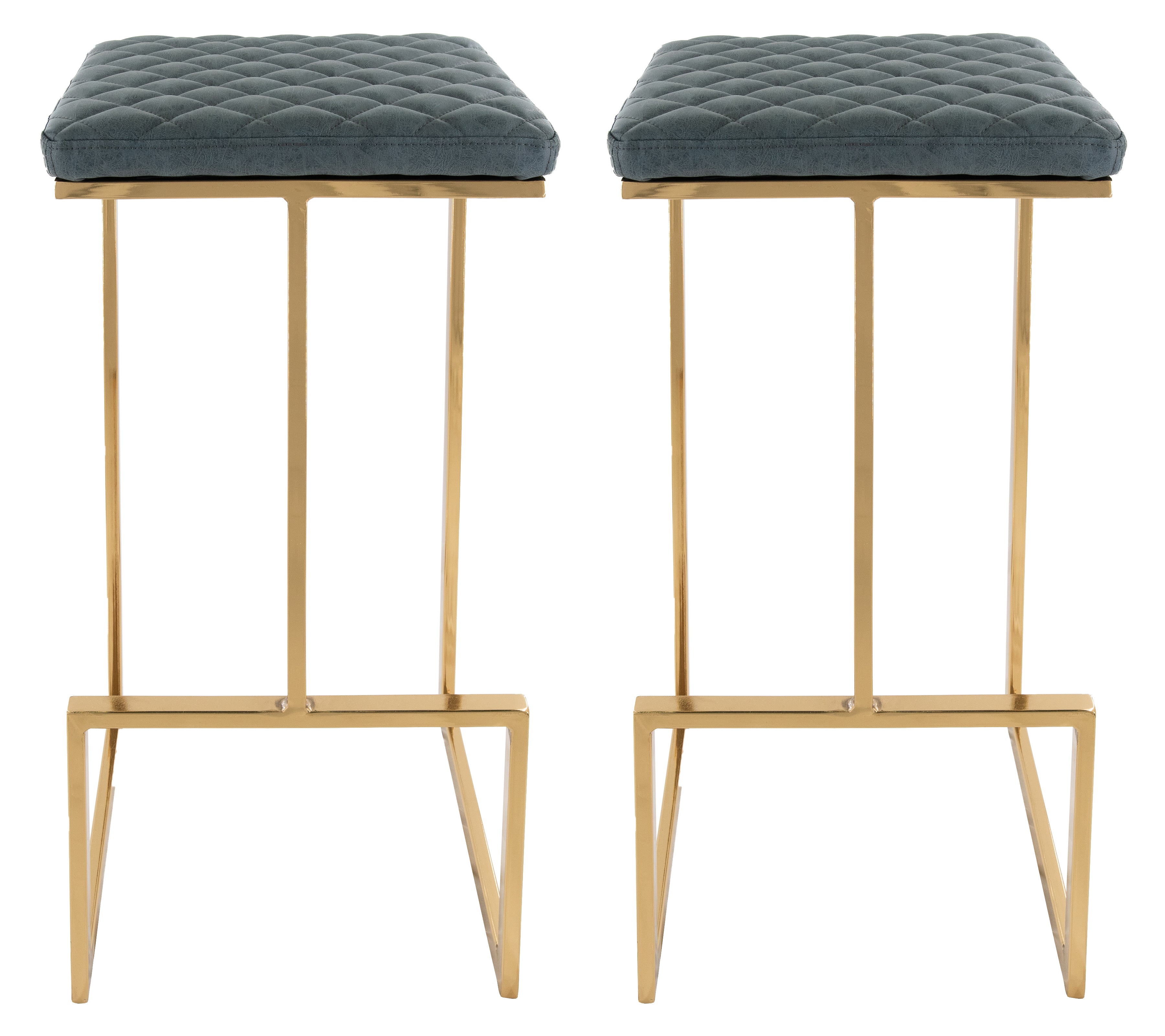 Quincy Leather Bar Stools With Gold Metal Frame Set of 2