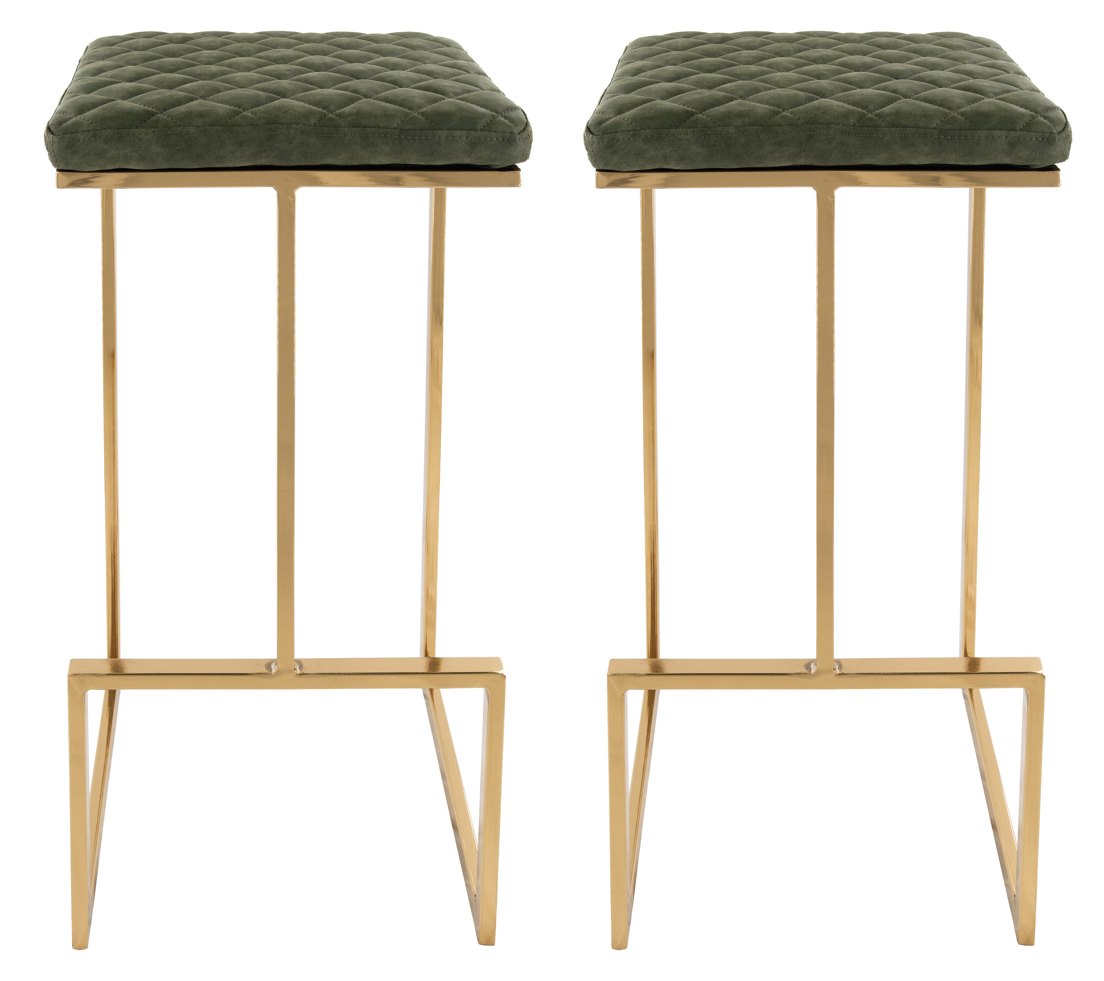 Quincy Leather Bar Stools With Gold Metal Frame Set of 2