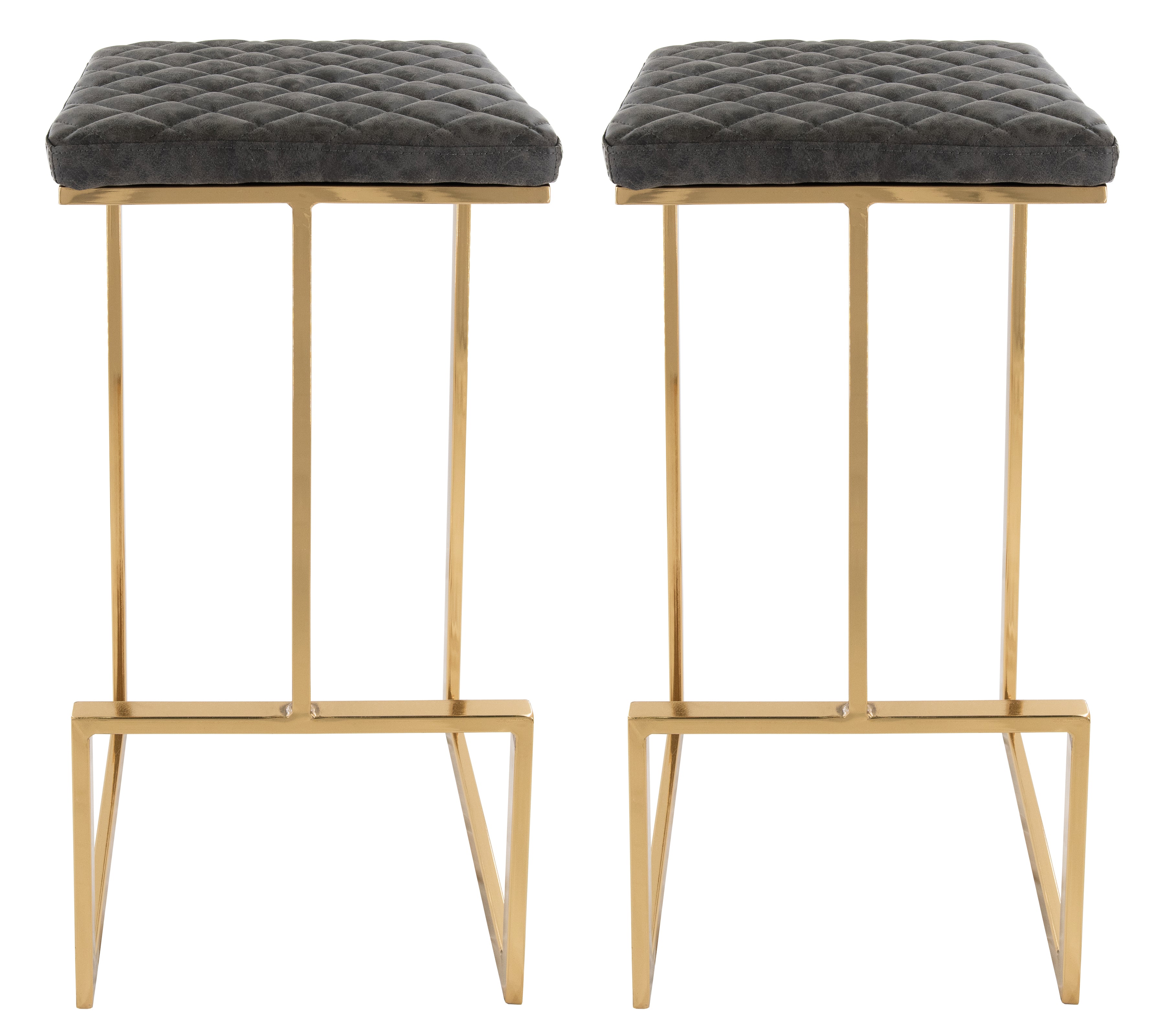 Quincy Leather Bar Stools With Gold Metal Frame Set of 2