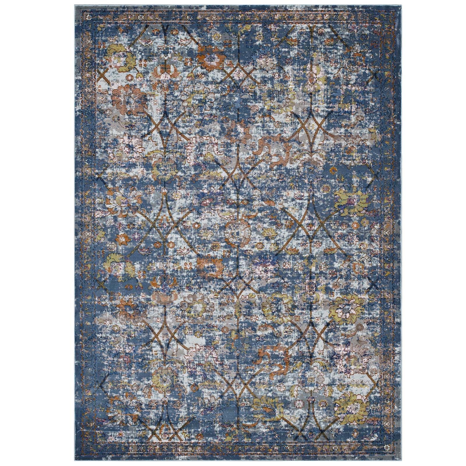 Minu Distressed Floral Lattice 4x6 Area Rug