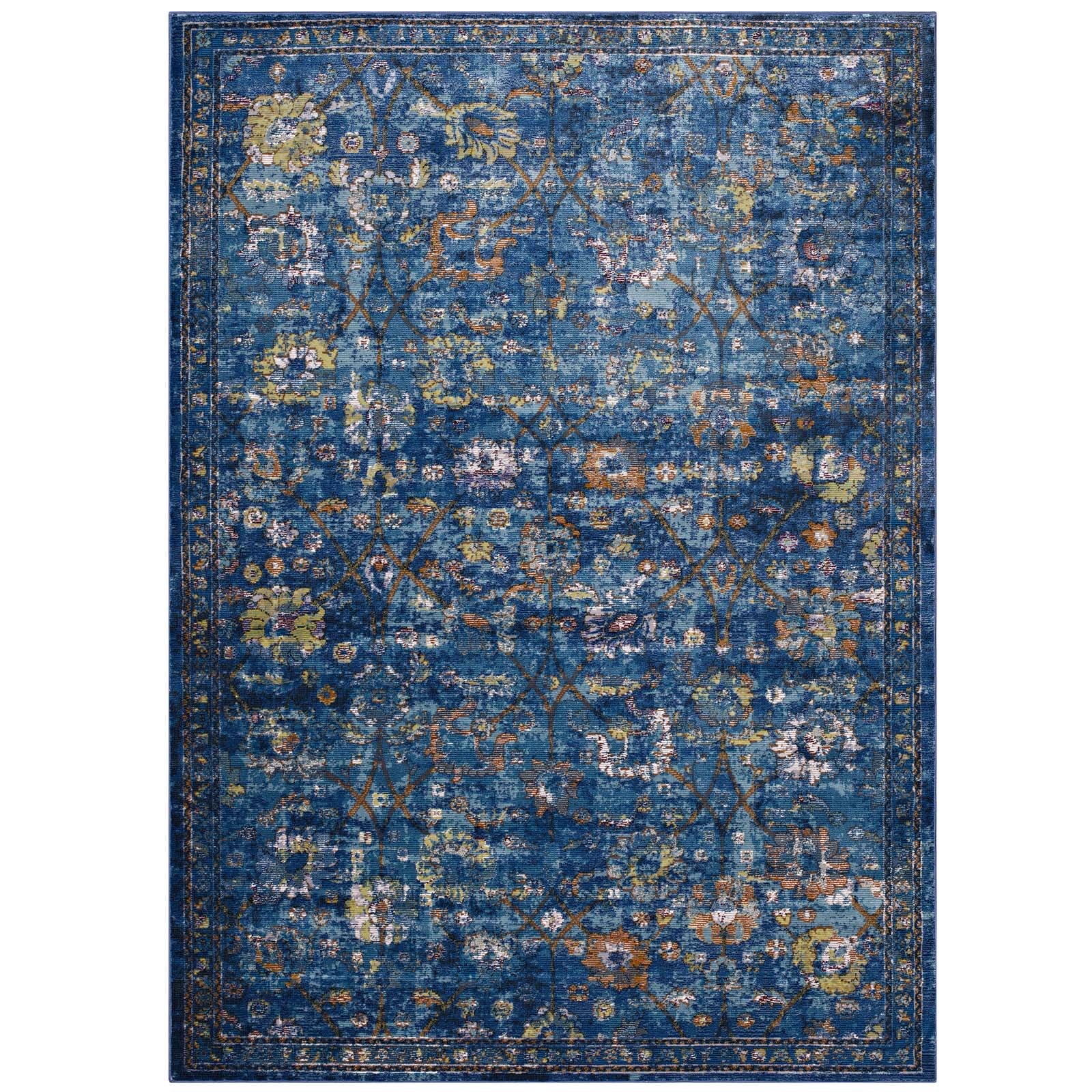 Minu Distressed Floral Lattice 5x8 Area Rug