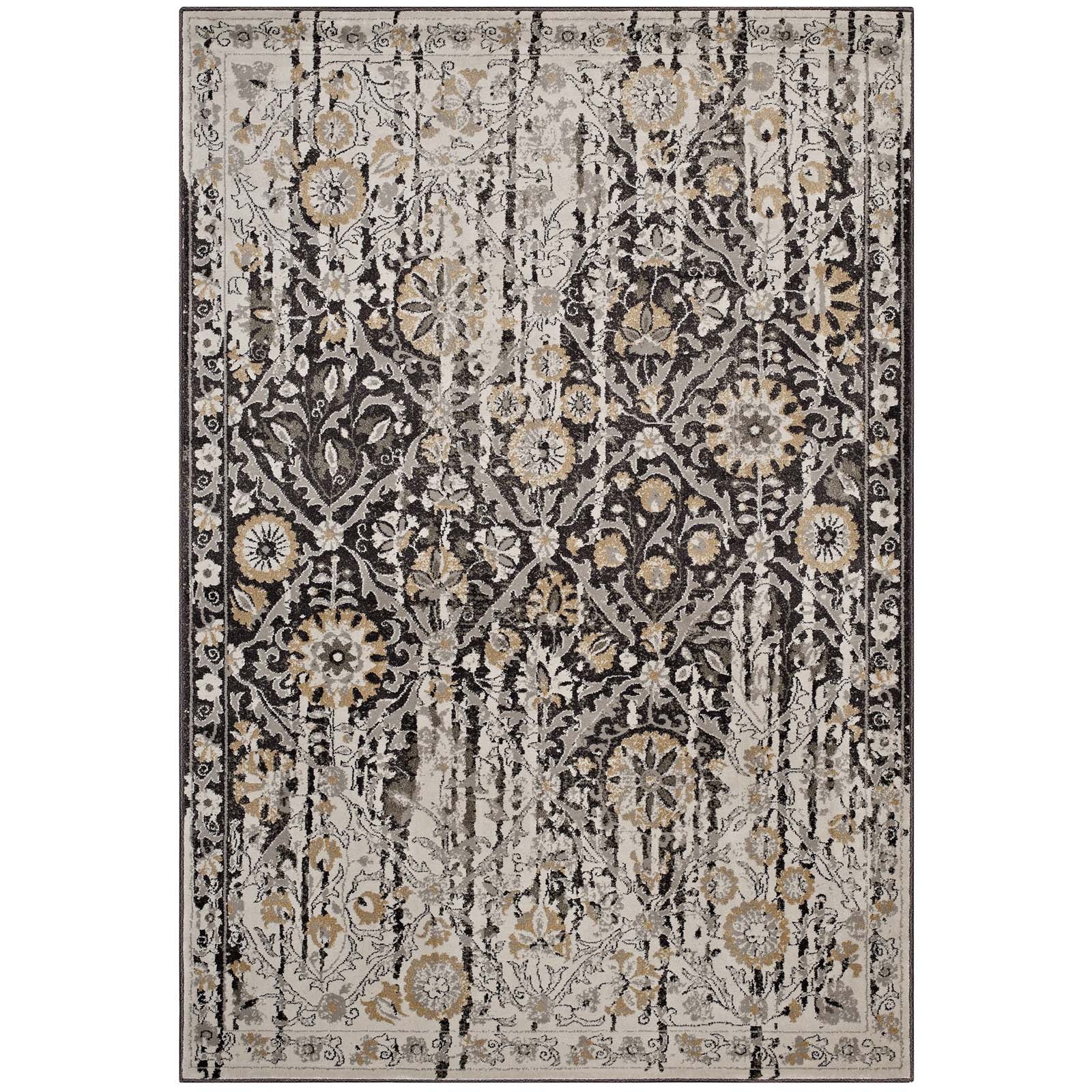 Ganesa Distressed Diamond Floral Lattice 5x8 Area Rug