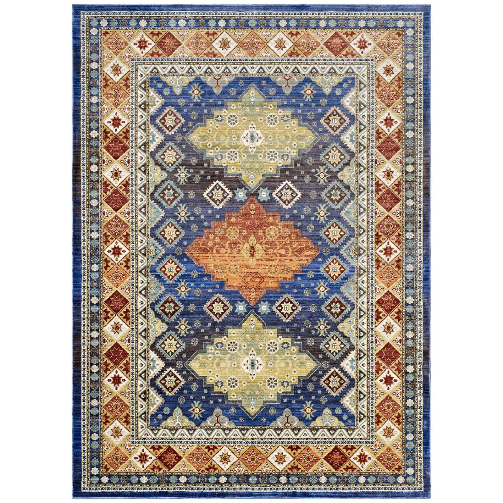 Atzi  Distressed Southwestern Diamond Floral 4x6 Area Rug