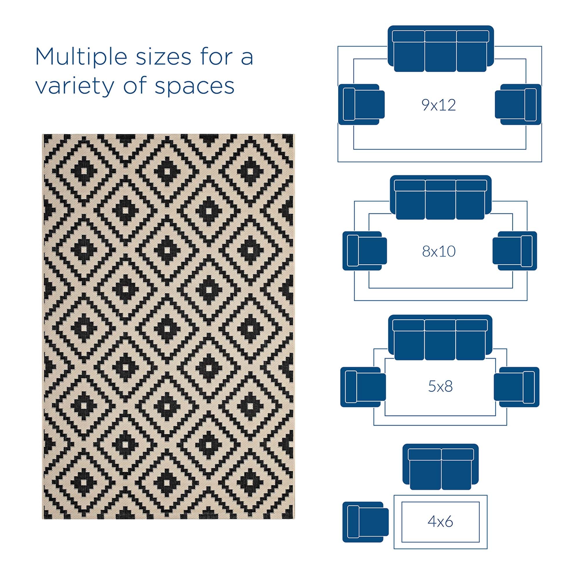 Perplex Geometric Diamond Trellis 9x12 Indoor and Outdoor Area Rug