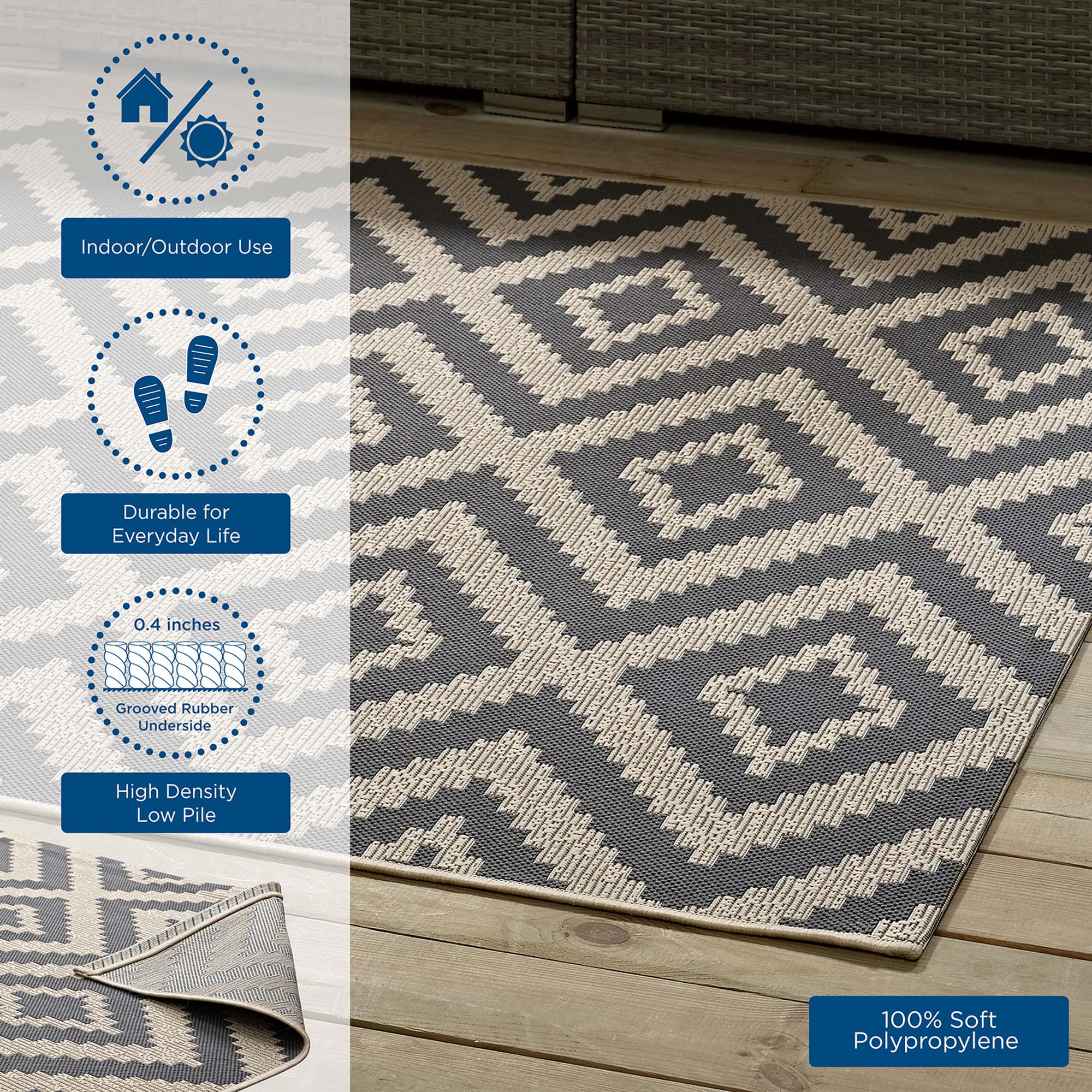 Jagged Geometric Diamond Trellis 9x12 Indoor and Outdoor Area Rug