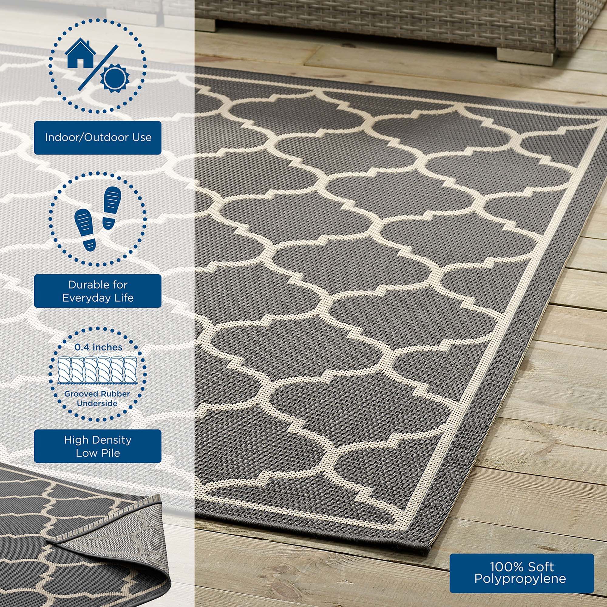 Avena Moroccan Quatrefoil Trellis 9x12 Indoor and Outdoor Area Rug