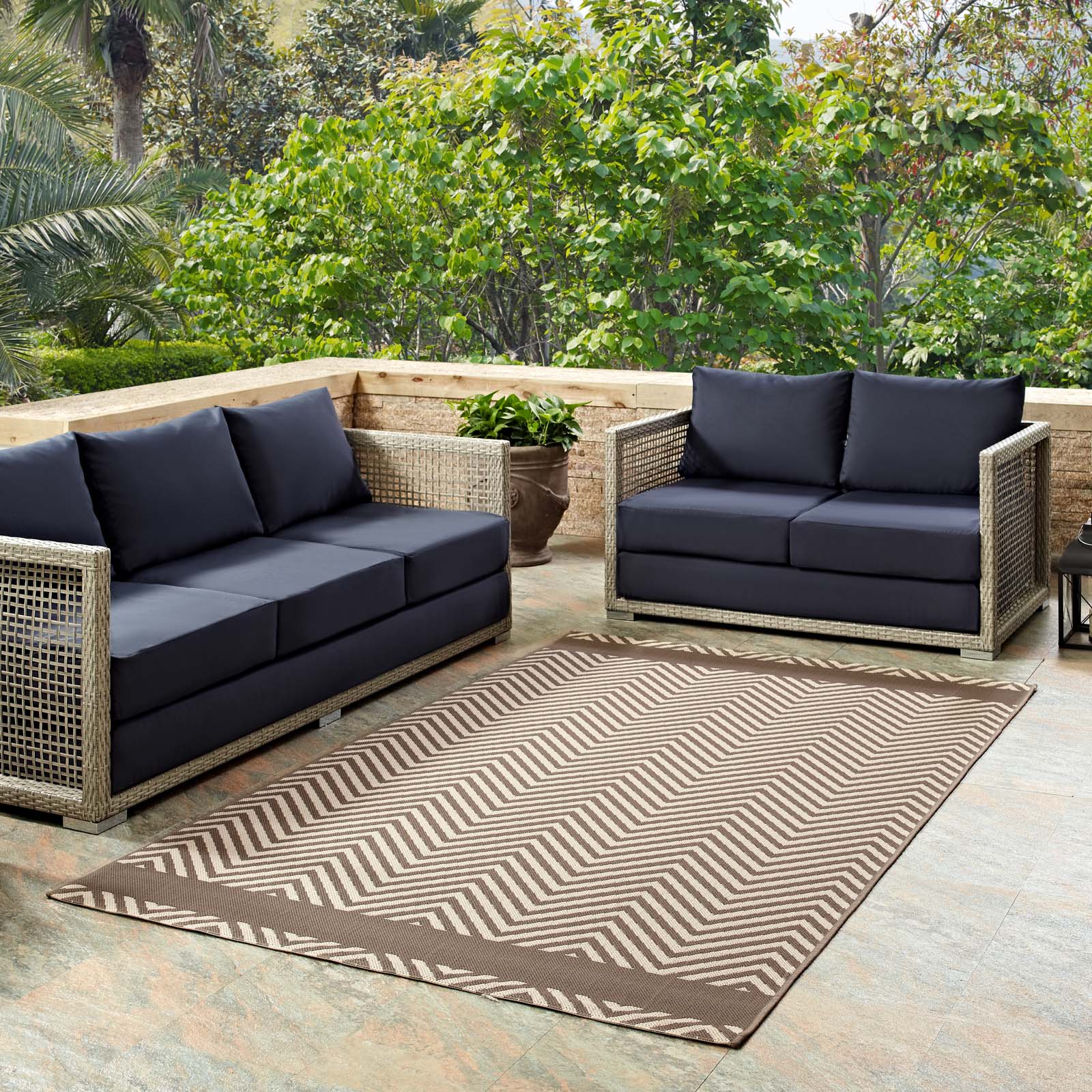 Optica Chevron With End Borders 8x10 Indoor and Outdoor Area Rug