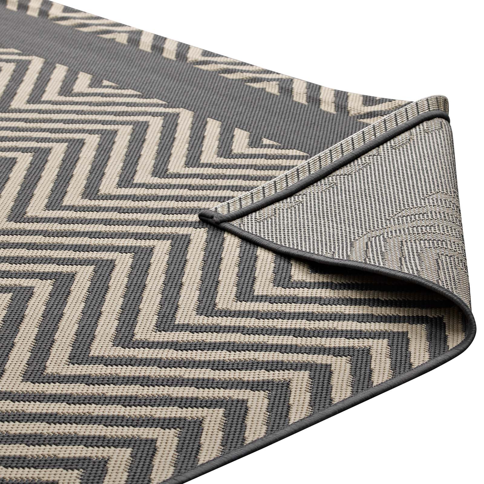 Optica Chevron With End Borders 5x8 Indoor and Outdoor Area Rug