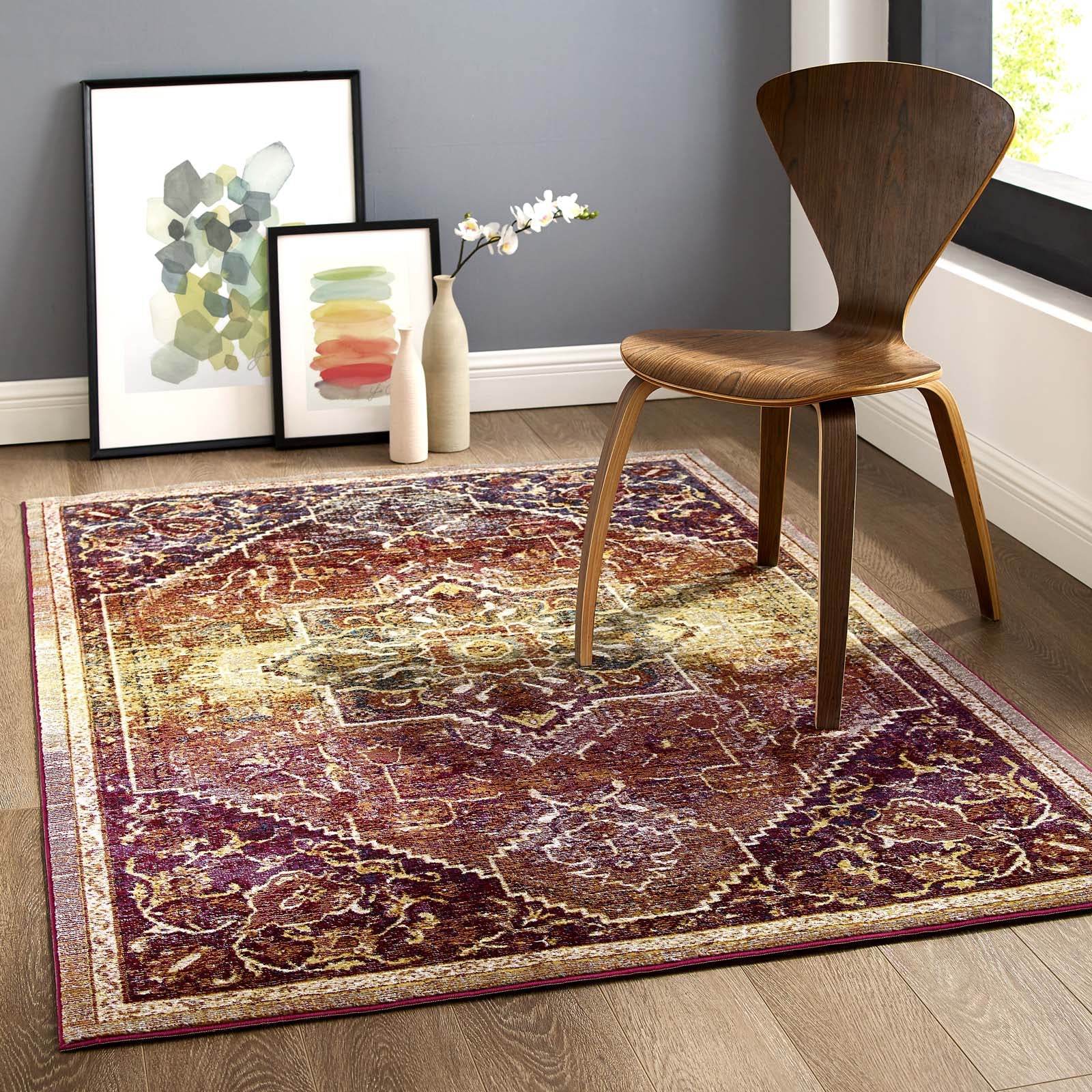 Success Kaede Transitional Distressed Vintage Floral Vintage Medallion 4x6 Area Rug