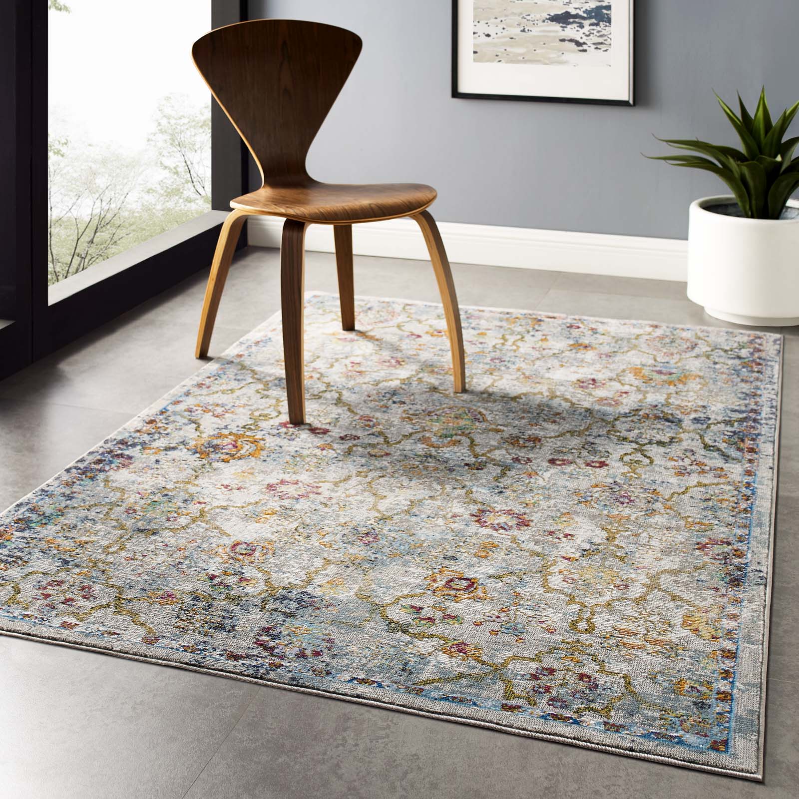 Success Manuka Distressed Vintage Floral Lattice 4x6 Area Rug