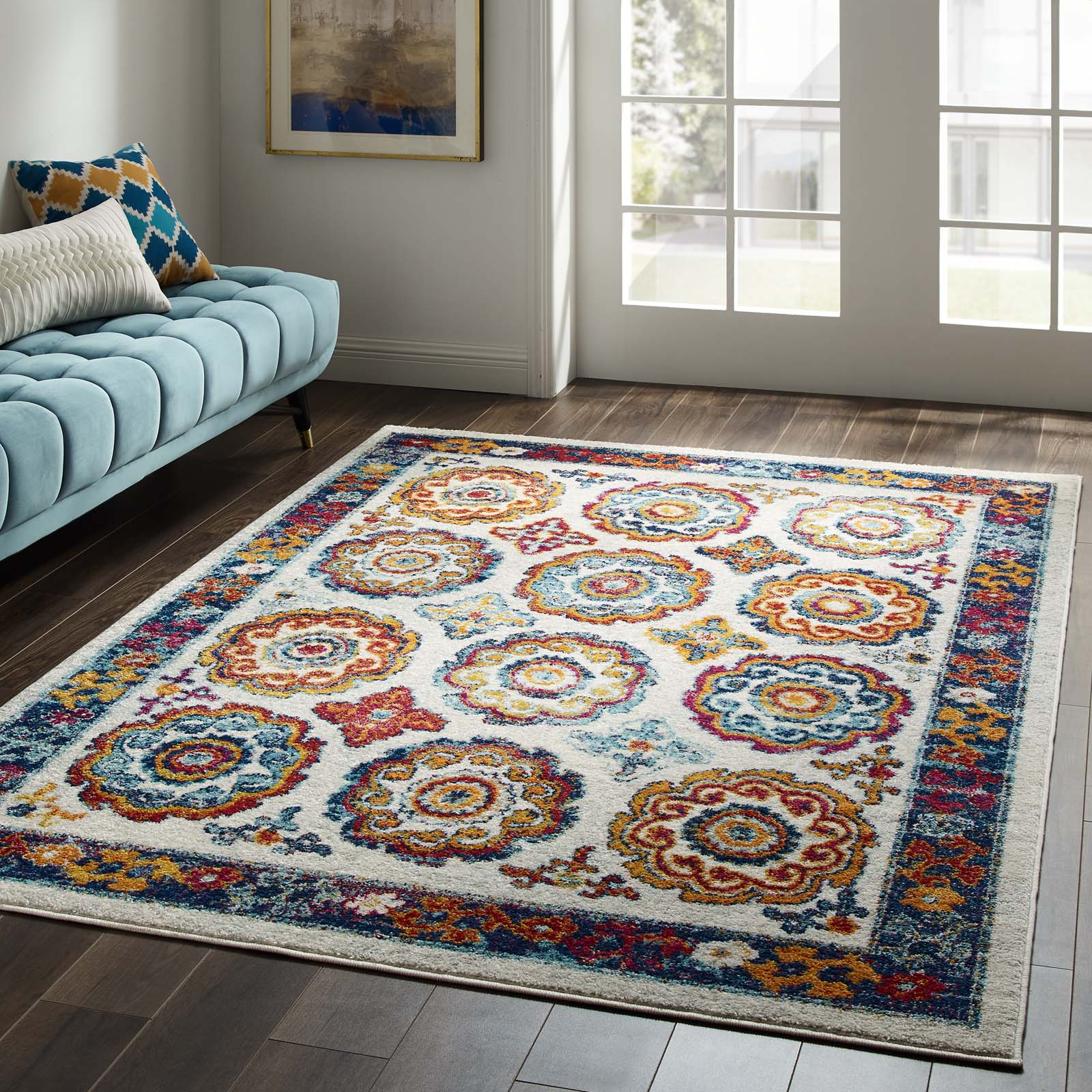 Entourage Odile Distressed Floral Moroccan Trellis 5x8 Area Rug