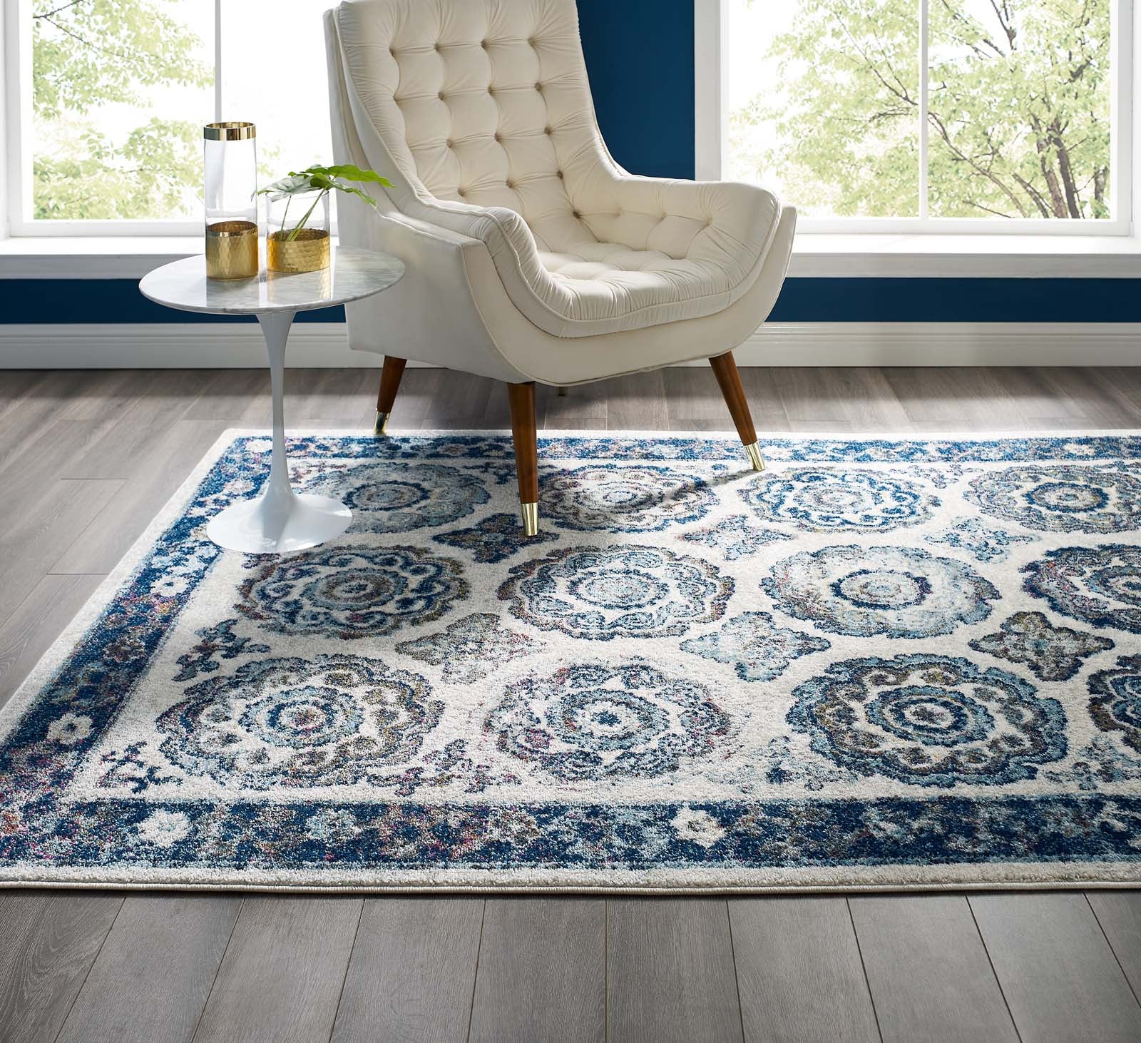 Entourage Odile Distressed Floral Moroccan Trellis 5x8 Area Rug