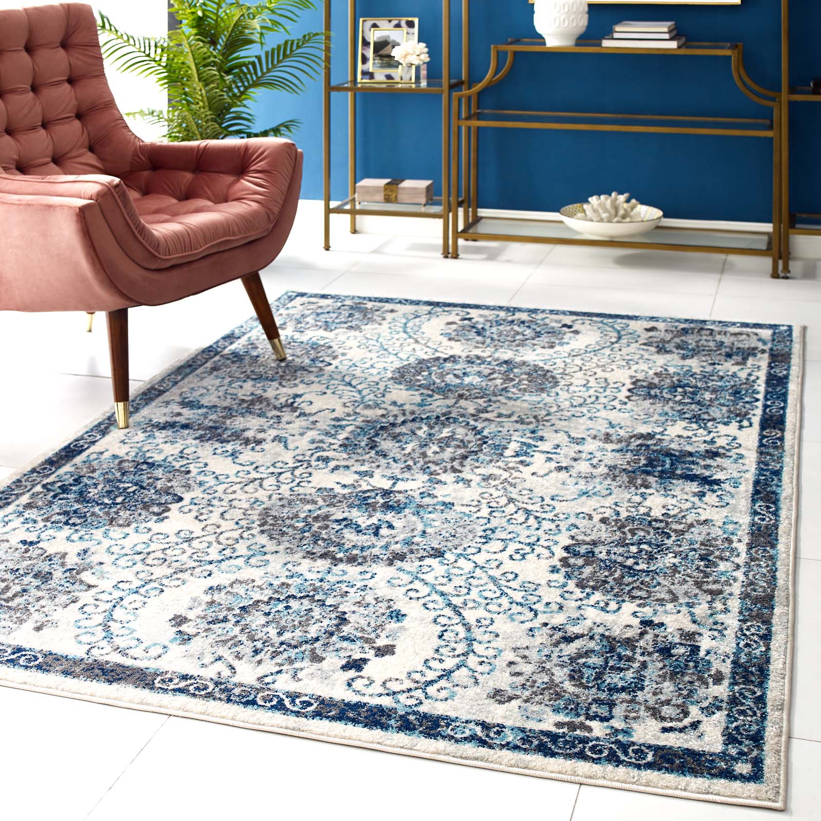 Entourage Kensie Distressed Floral Moroccan Trellis 5x8 Area Rug