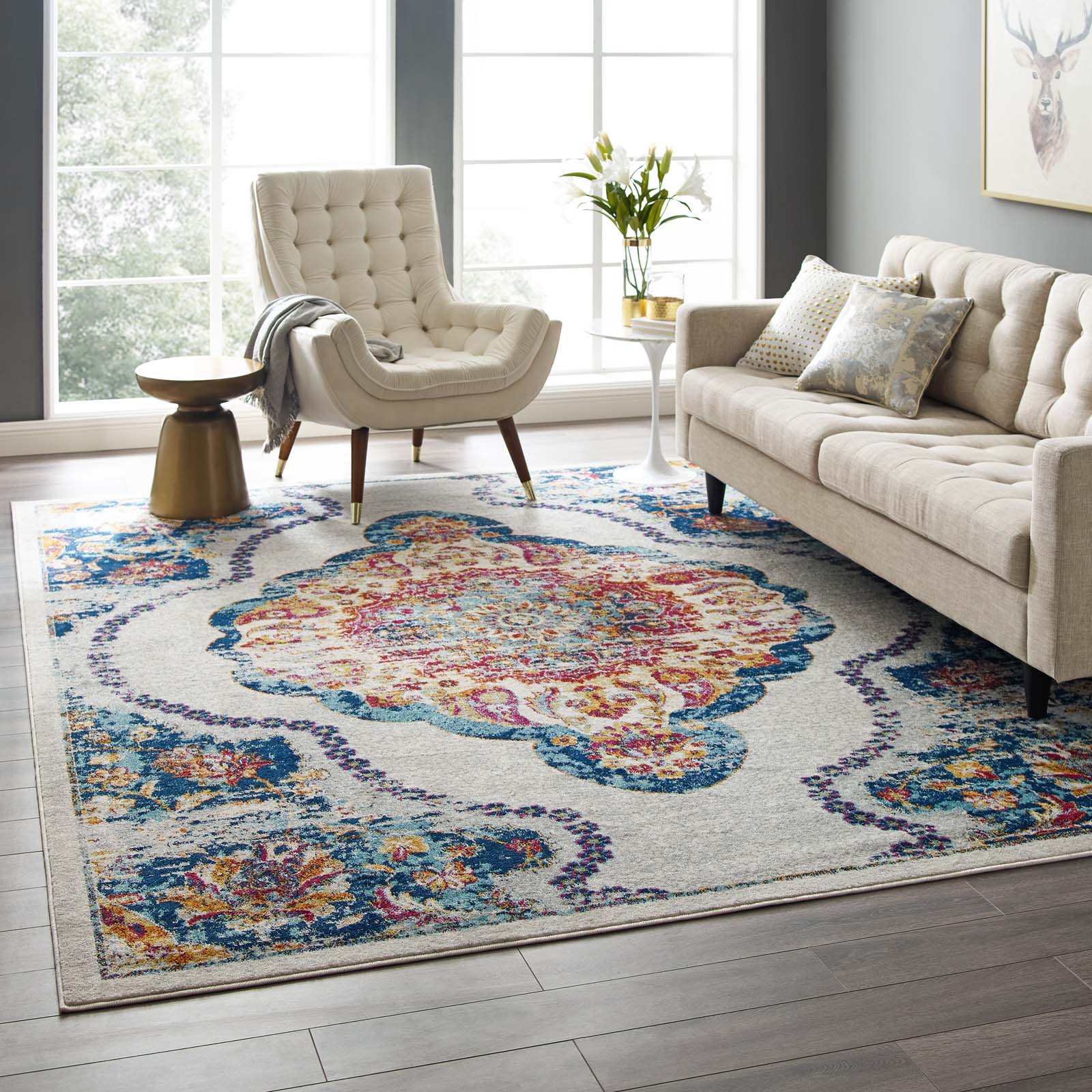 Entourage Malia Distressed Vintage Floral Vintage Medallion 8x10 Area Rug