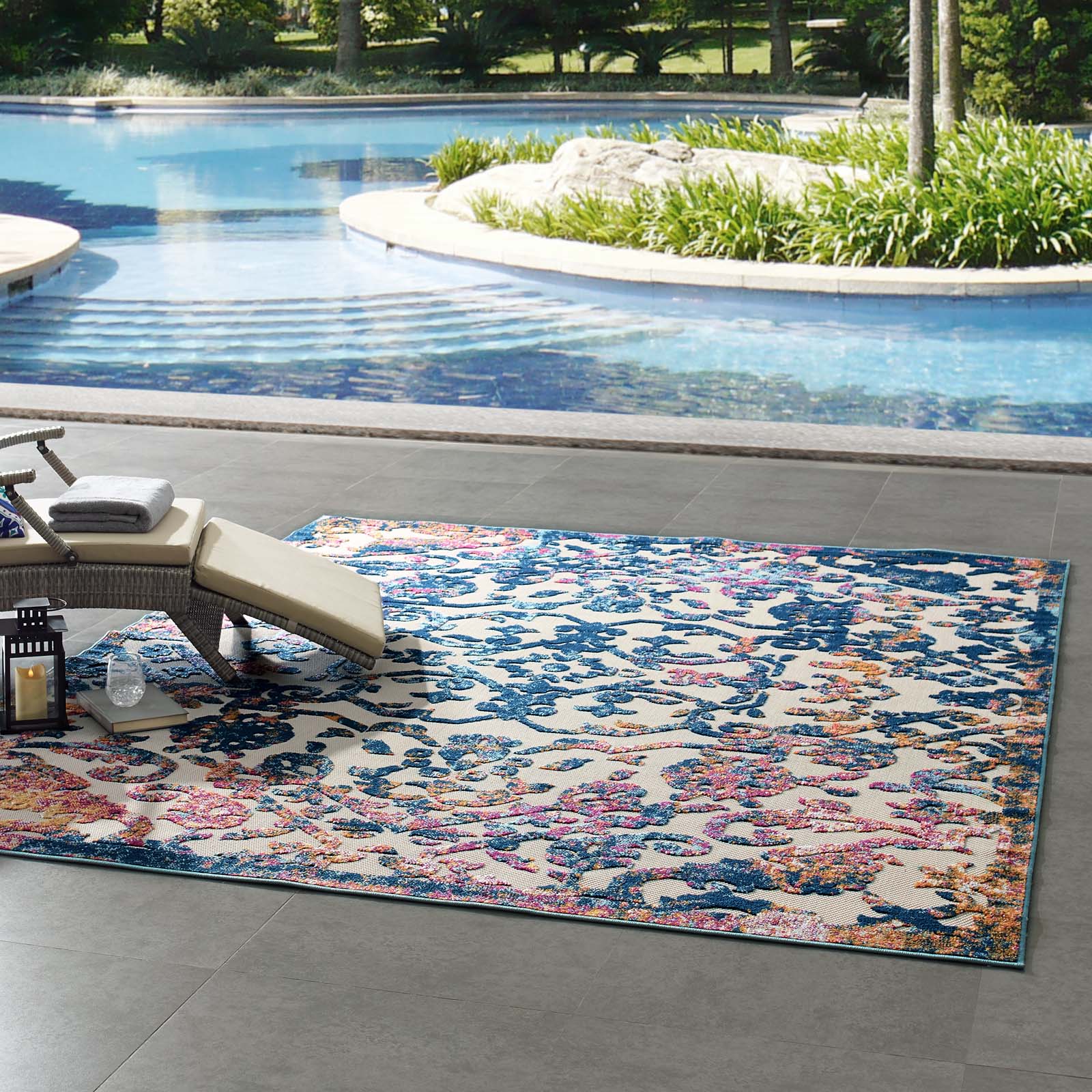 Reflect Primrose Ornate Floral Lattice 8x10 Indoor/Outdoor Area Rug