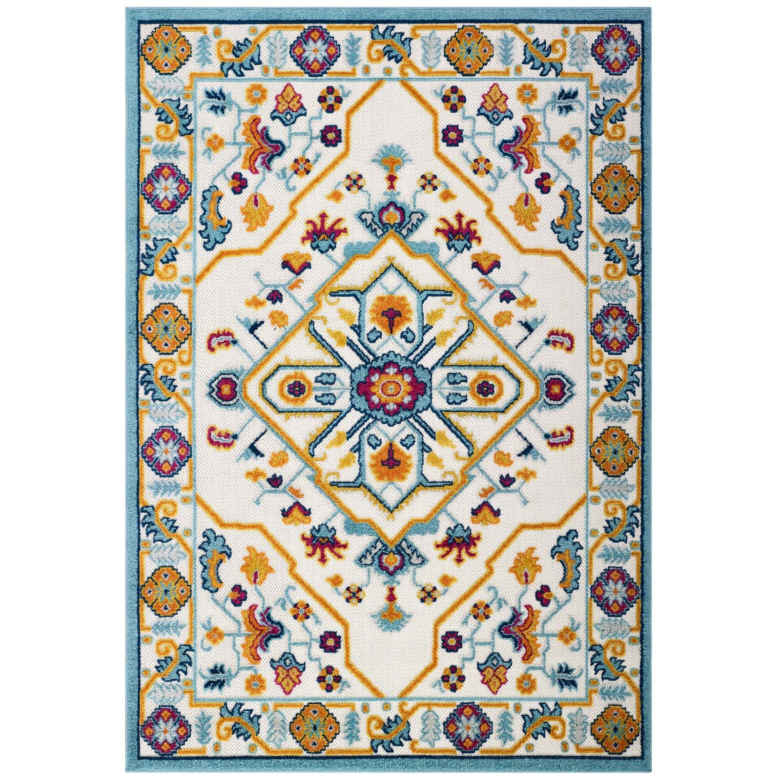 Reflect Freesia Distressed Floral Vintage Medallion 5x8 Indoor and Outdoor Area Rug