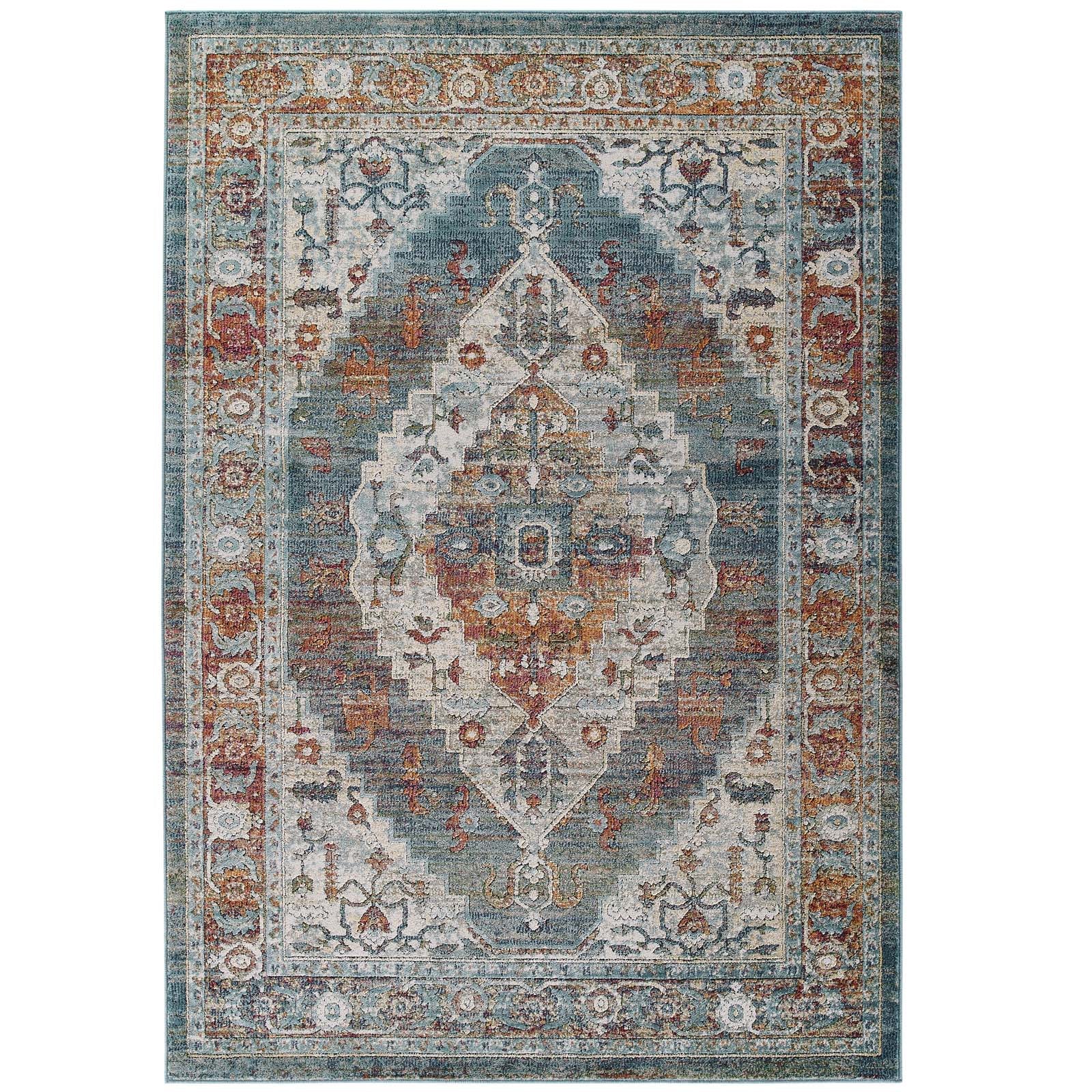 Tribute Camellia Distressed Vintage Floral Vintage Medallion 5x8 Area Rug