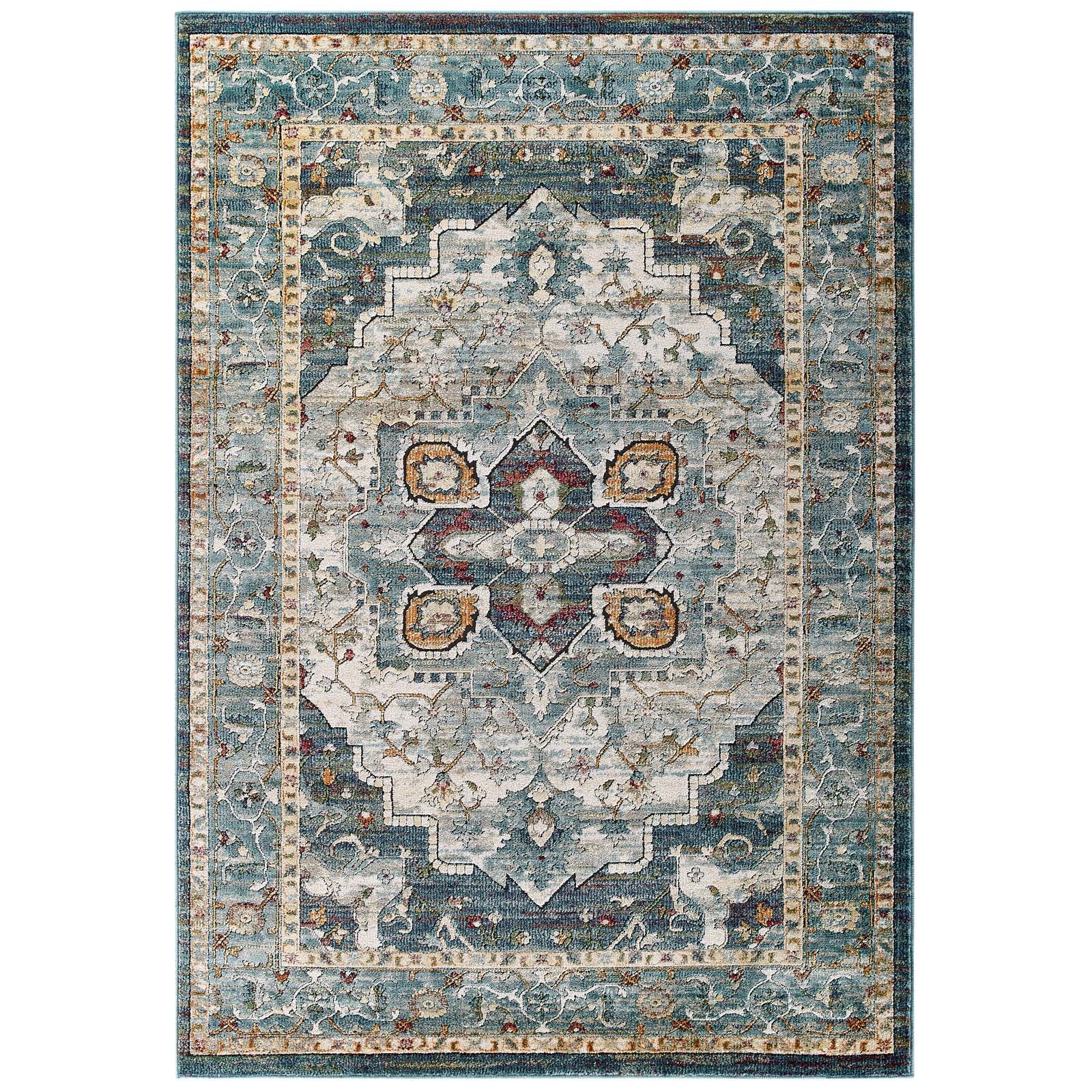 Tribute Diantha Distressed Vintage Floral Vintage Medallion 5x8 Area Rug