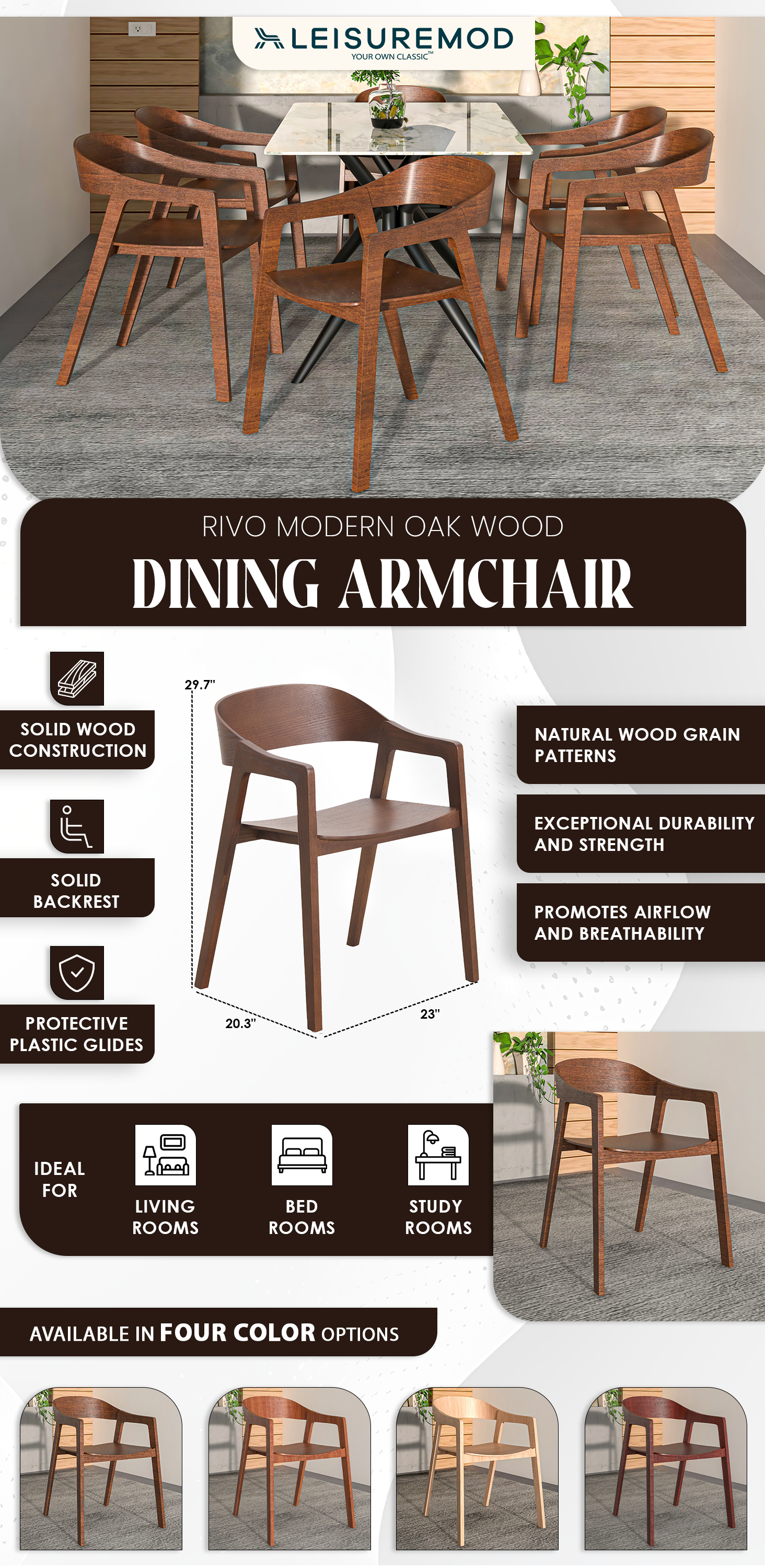 Rivo Collection Elegant Dining Chair in Dark Walnut Color Wood