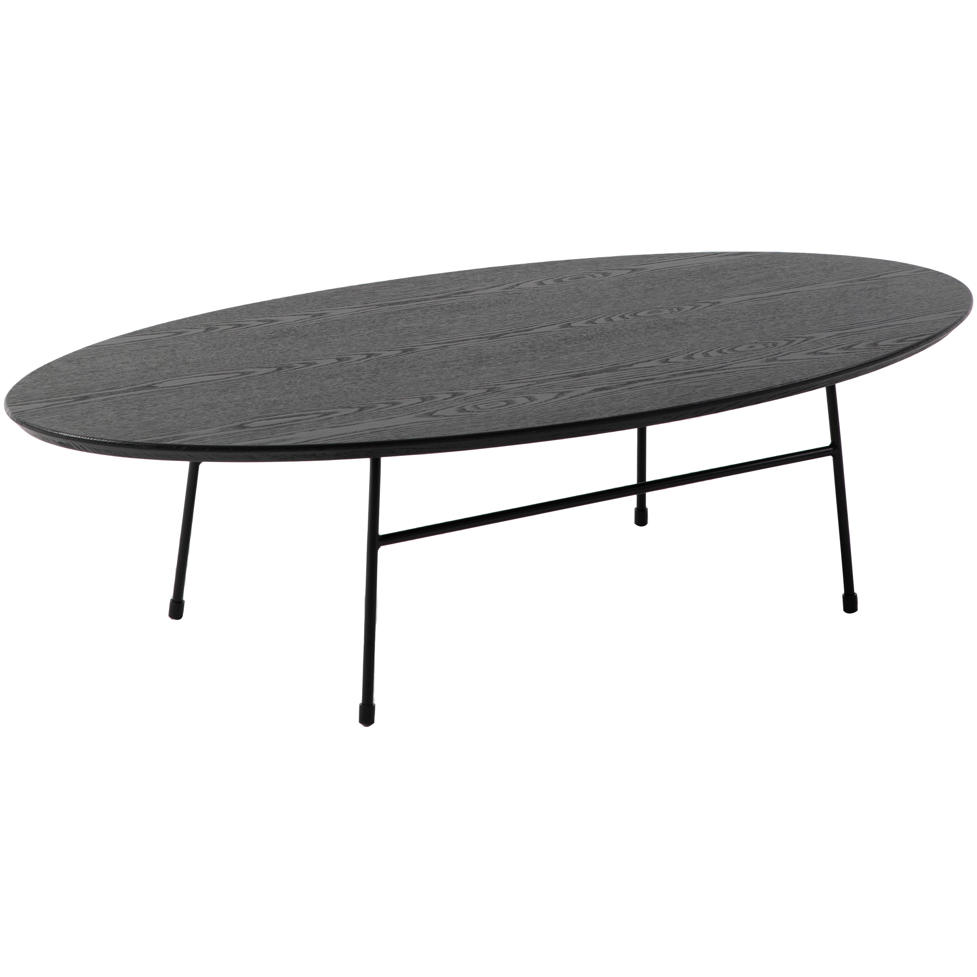 Rossmore Oval Coffee Table with Ash Veneer Top and Black Powder Coated Steel Frame in Black