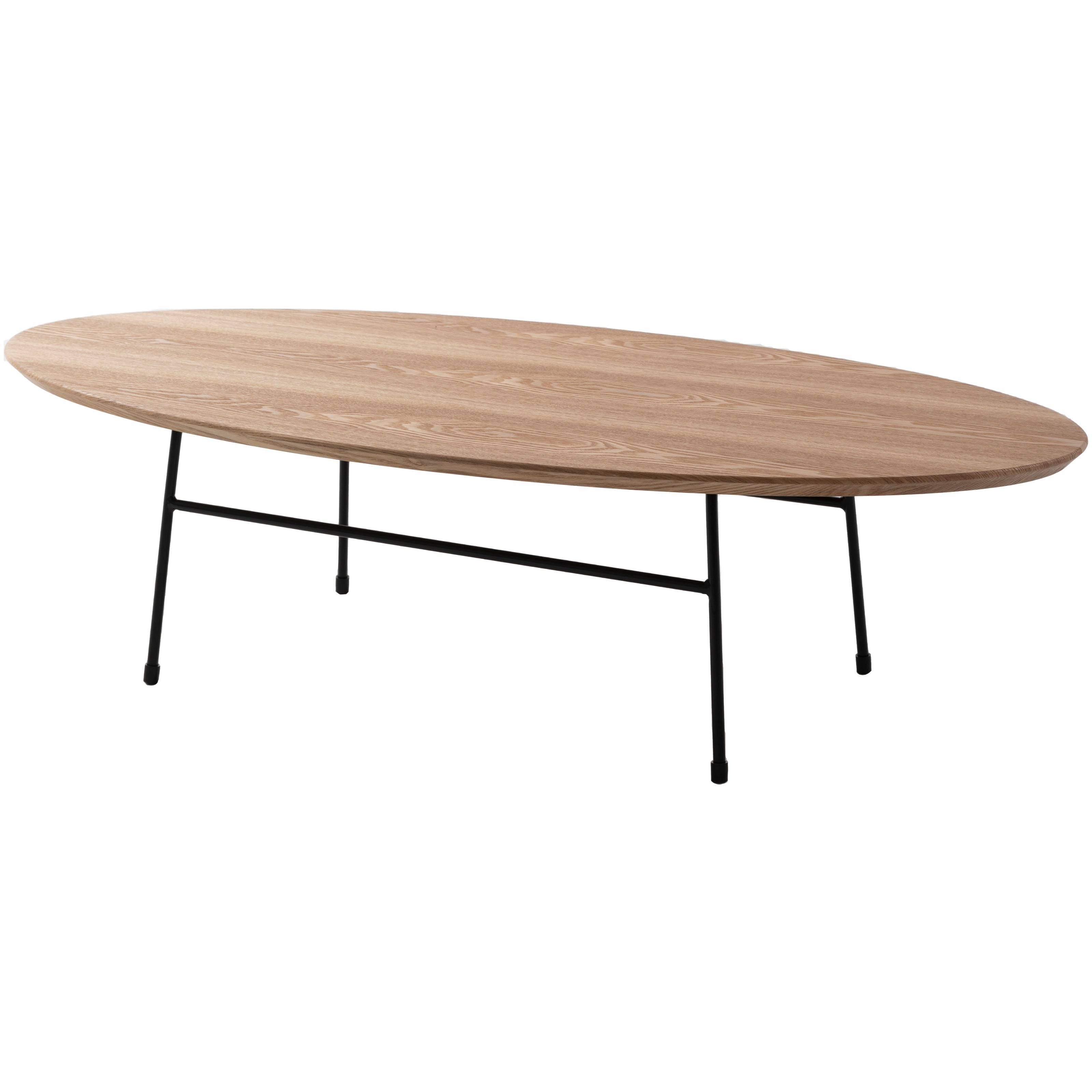 Rossmore Oval Coffee Table with Ash Veneer Top and Black Powder Coated Steel Frame in Natural Wood