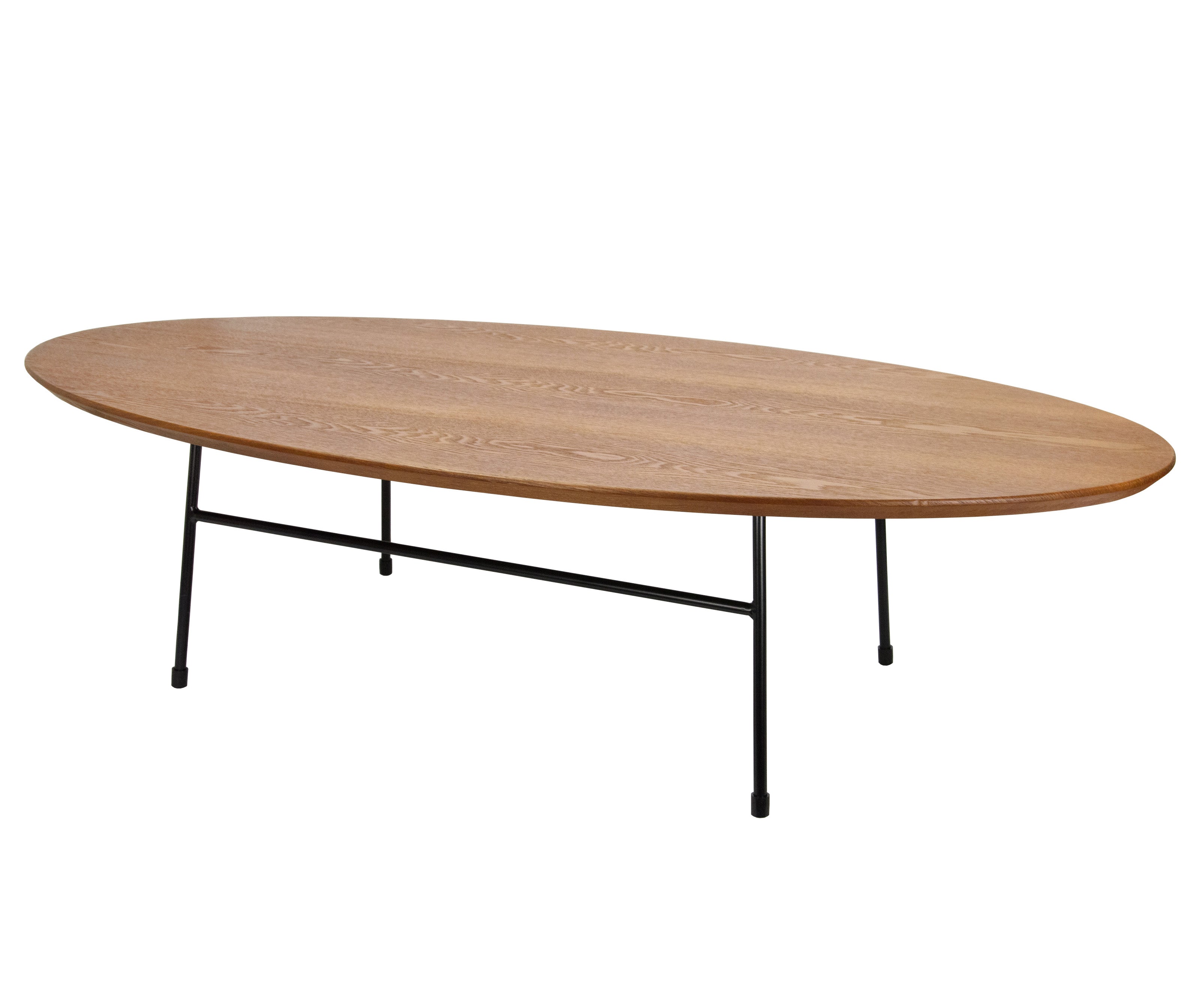 Rossmore Oval Coffee Table with Ash Veneer Top and Black Powder Coated Steel Frame in Walnut