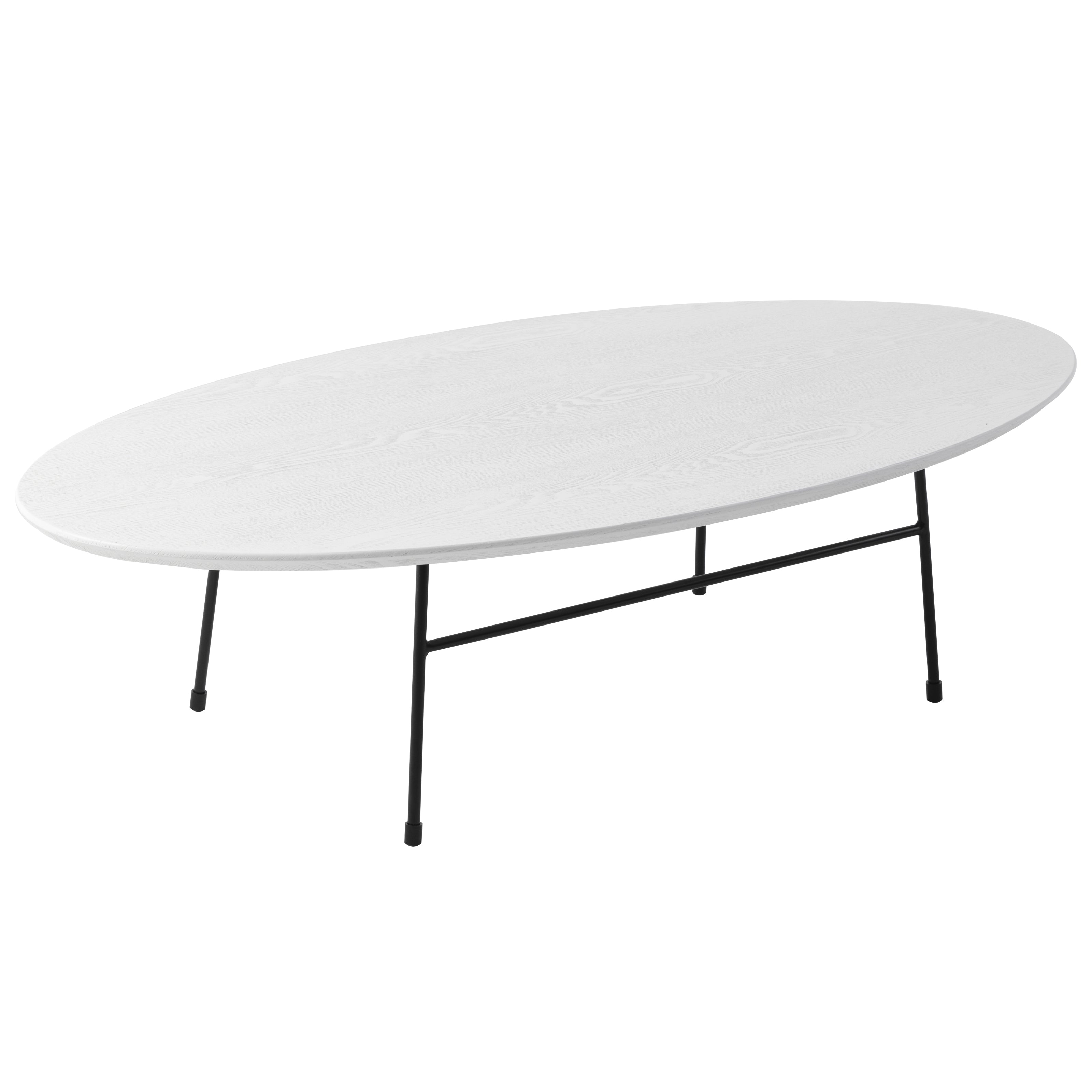 Rossmore Oval Coffee Table with Ash Veneer Top and Black Powder Coated Steel Frame in White