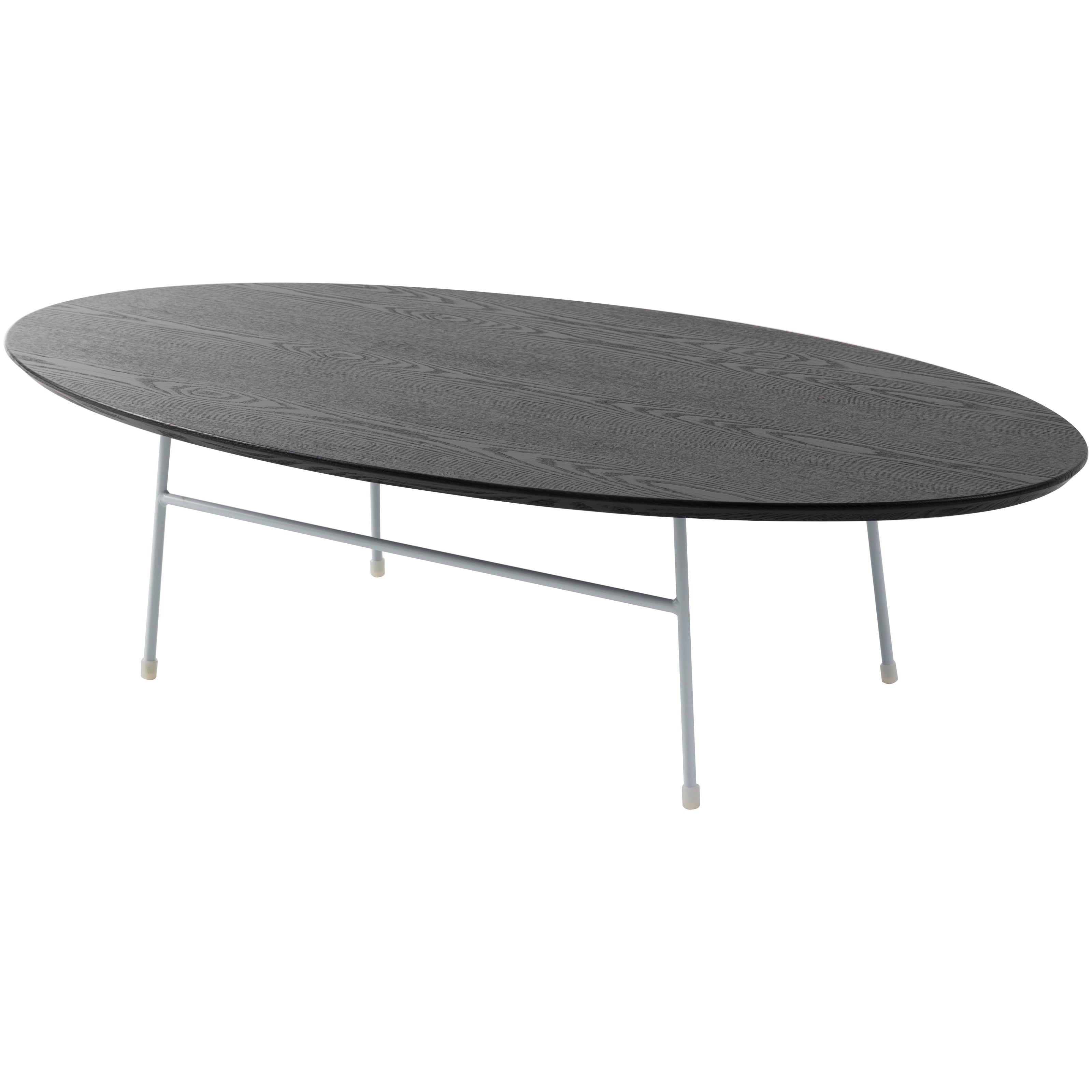 Rossmore Oval Coffee Table with Ash Veneer Top and White Powder Coated Steel Frame in Black