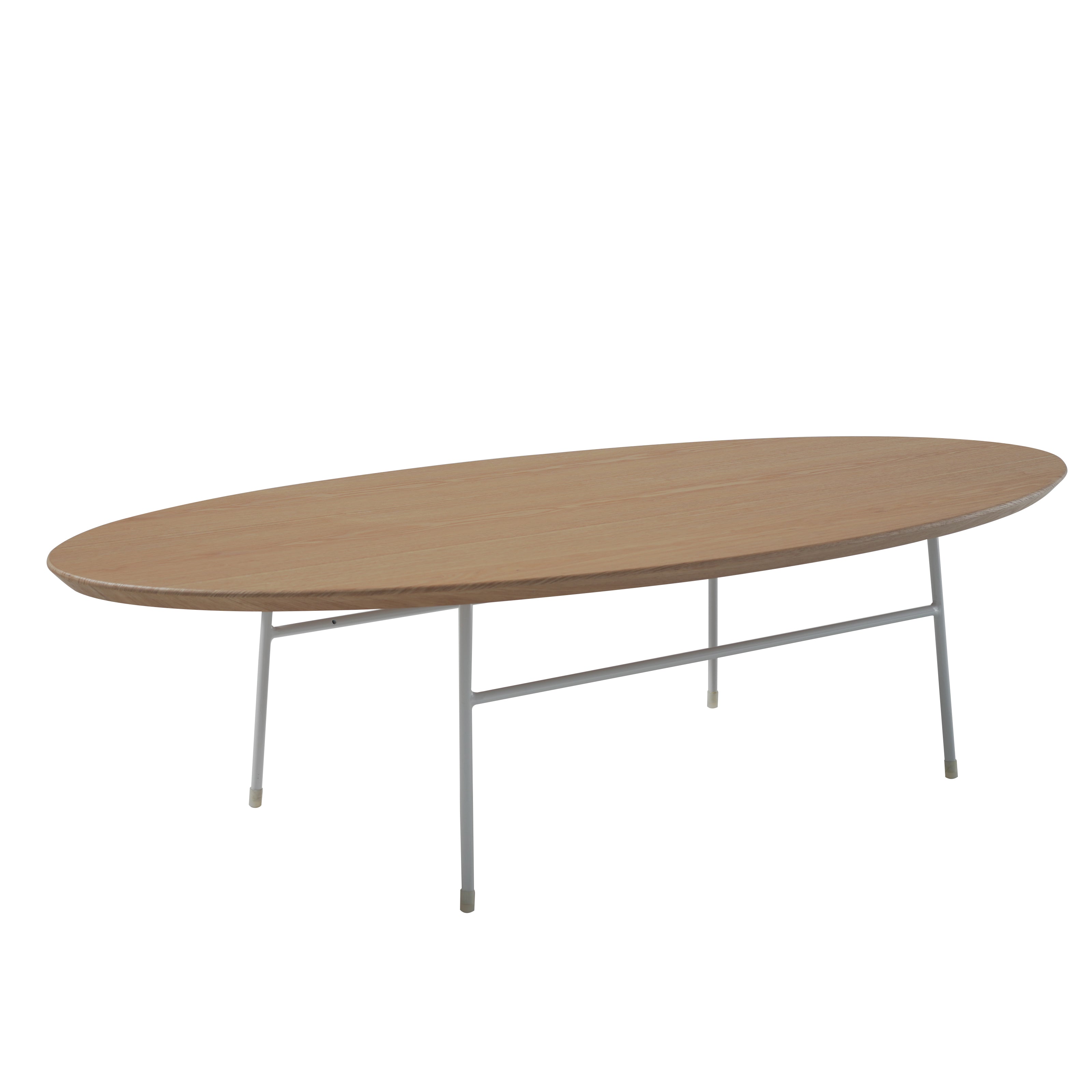 Rossmore Oval Coffee Table with Ash Veneer Top and White Powder Coated Steel Frame in Natural Wood