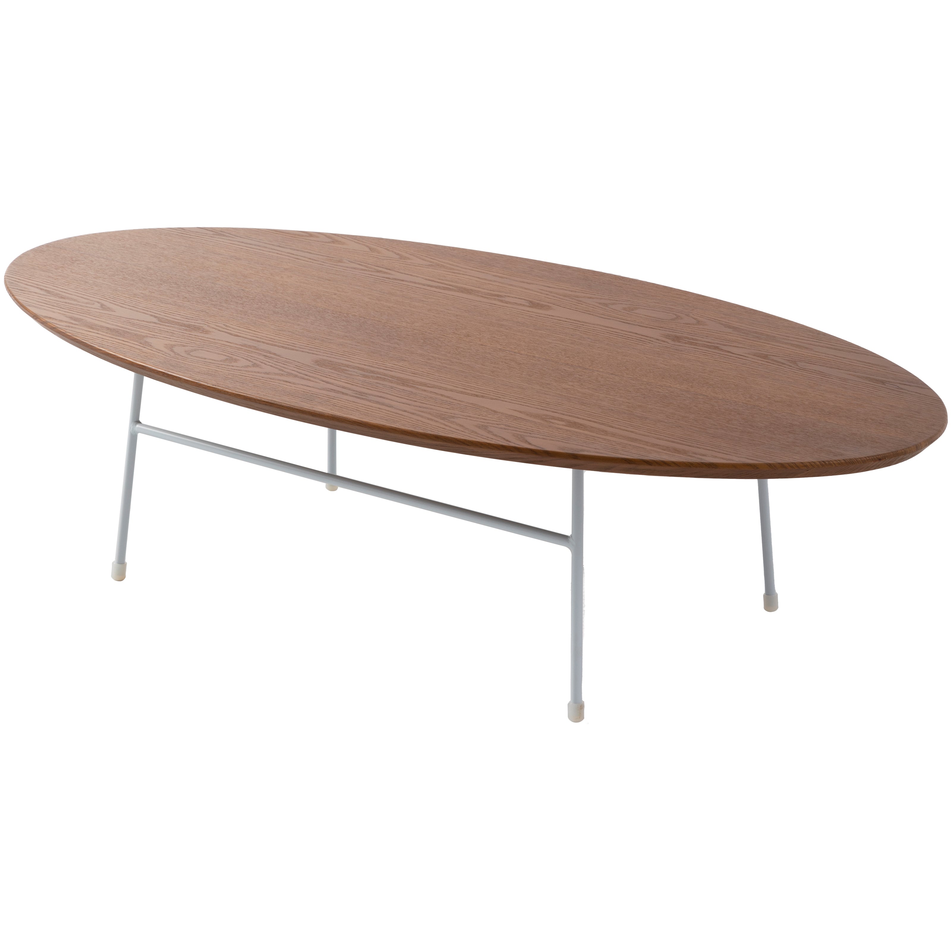 Rossmore Oval Coffee Table with Ash Veneer Top and White Powder Coated Steel Frame in Walnut