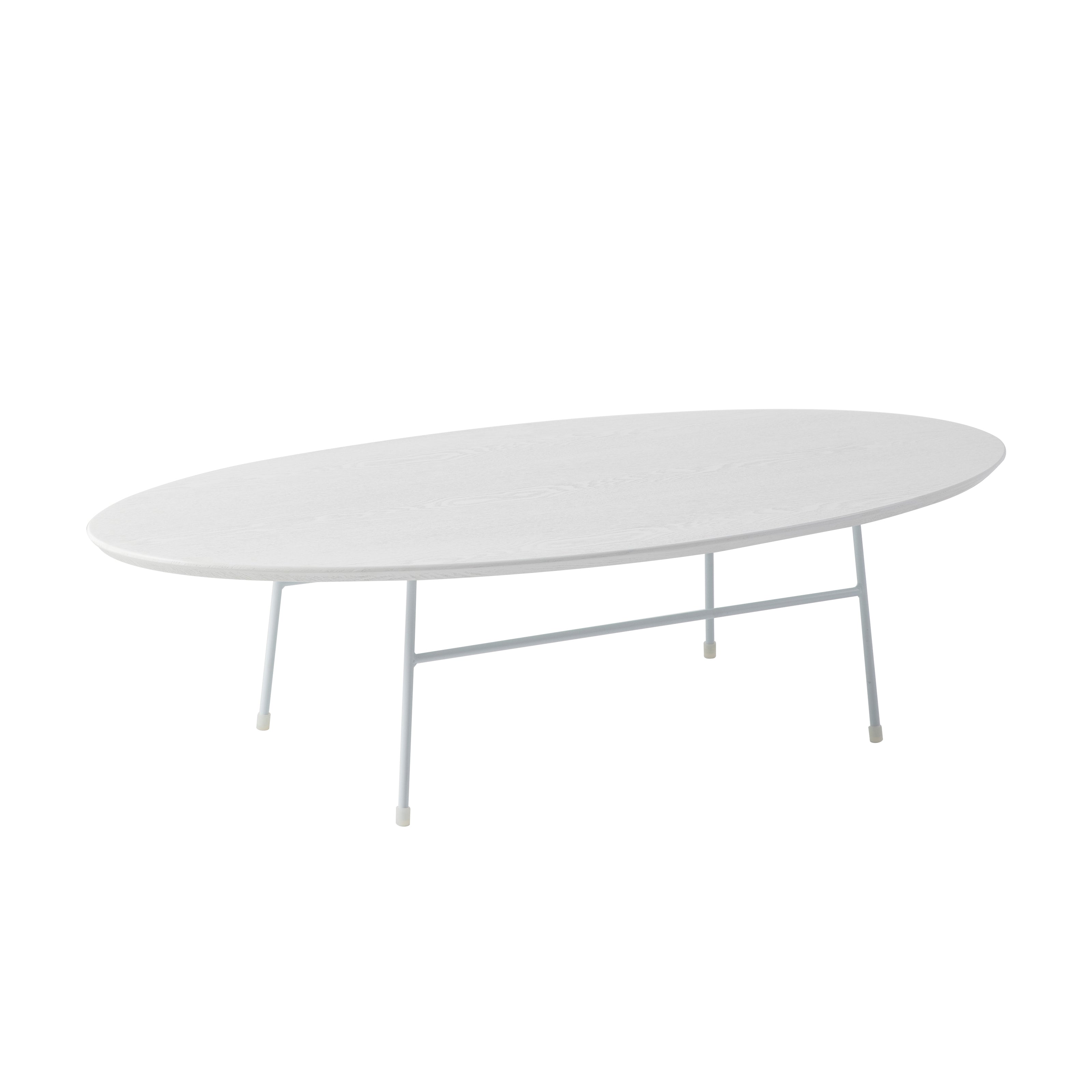 Rossmore Oval Coffee Table with Ash Veneer Top and White Powder Coated Steel Frame in White