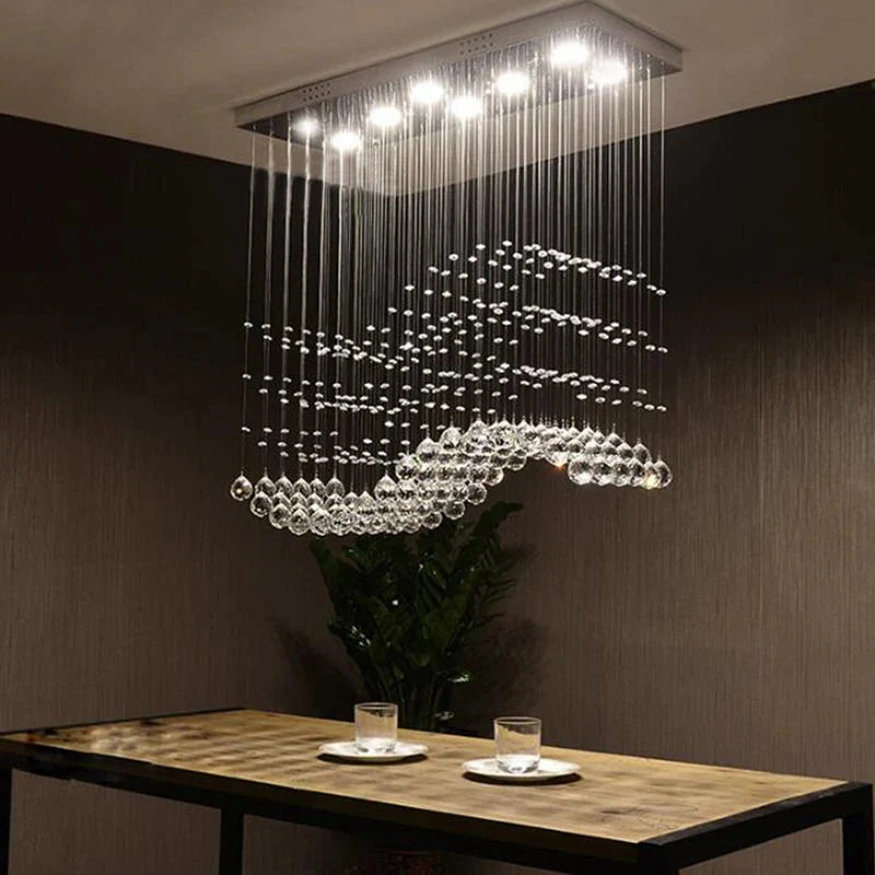 Raindrop Rectangular Crystal Chandelier For Dining Room