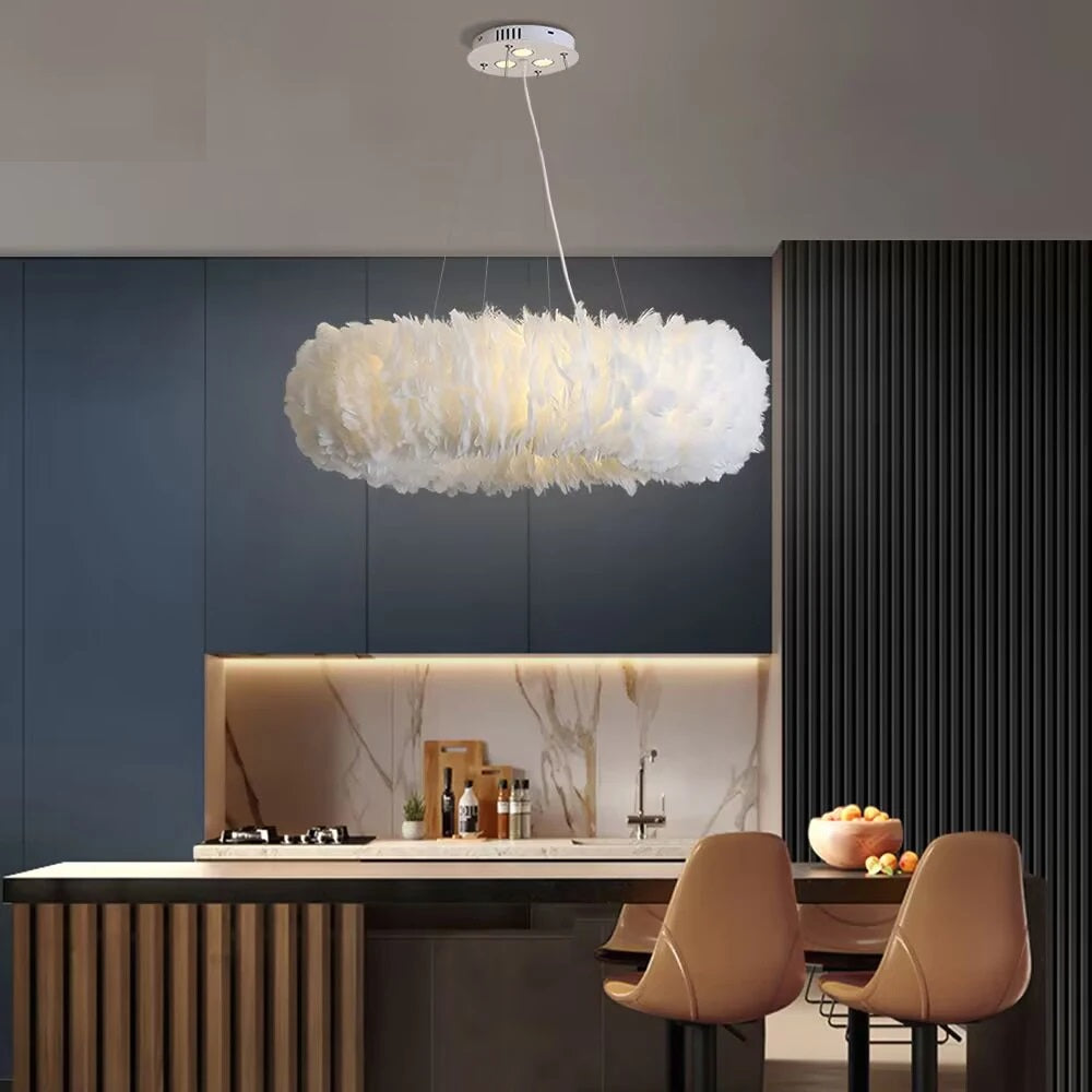 Classic Feather Chandelier - White & Pink & Gray & Yellow