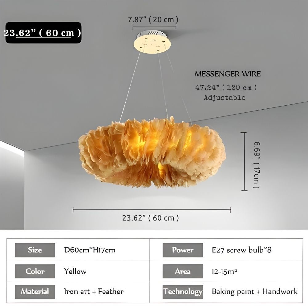 Classic Feather Chandelier - White & Pink & Gray & Yellow