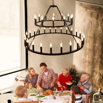 Rustic 48-inch 2 Tier Wagon Wheel Chandelier